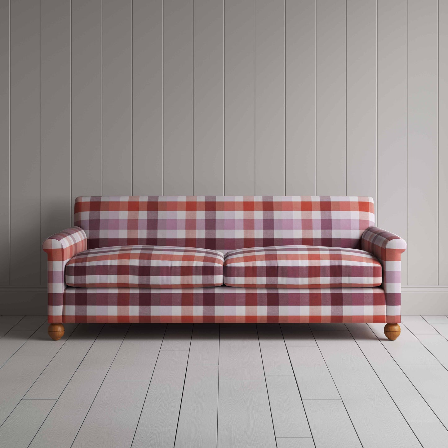 Idler 4 Seater Sofa in Checkmate Cotton, Berry - Nicola Harding