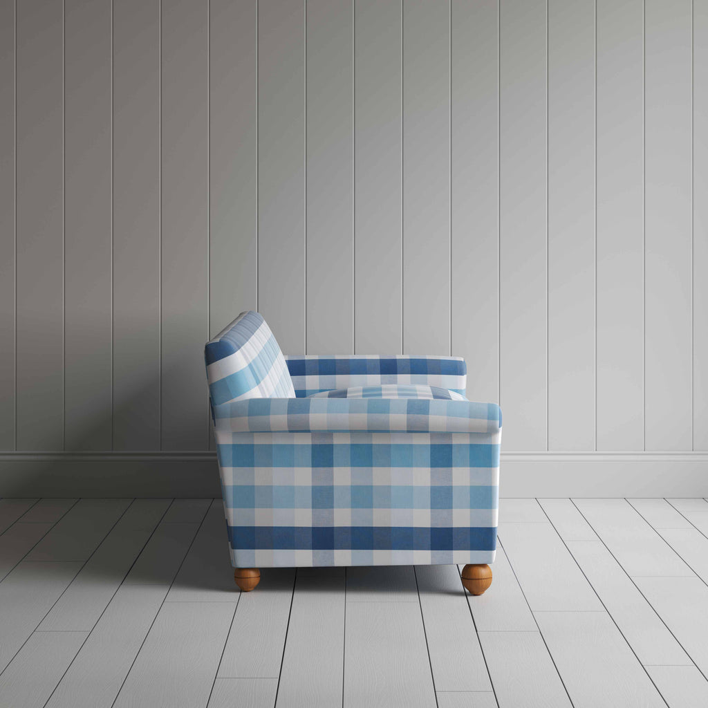  Idler 4 Seater Sofa in Checkmate Cotton, Blue - Nicola Harding 