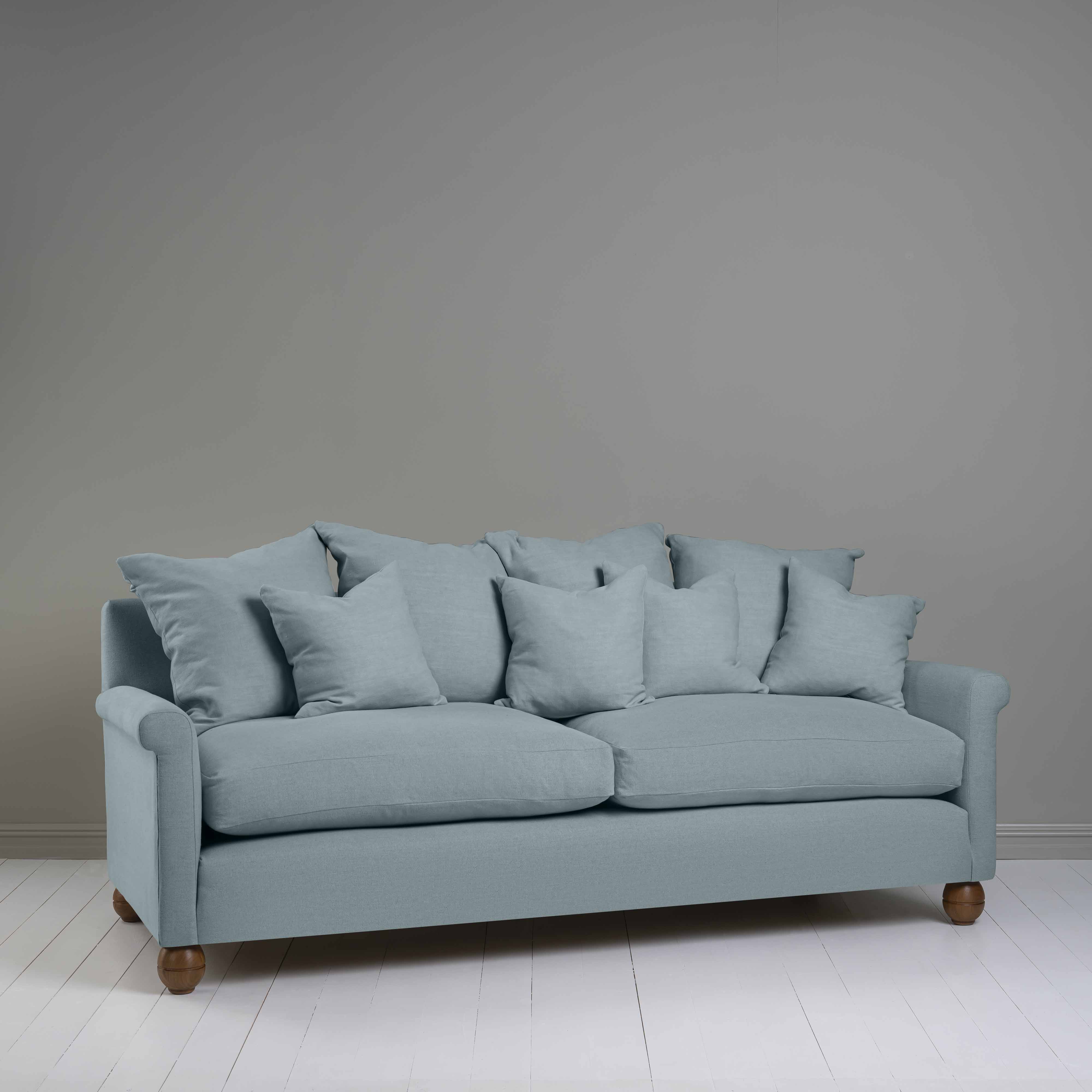  Idler 4 seater sofa in Laidback Linen Cerulean, With Matching Cushions - Nicola Harding & Co. 