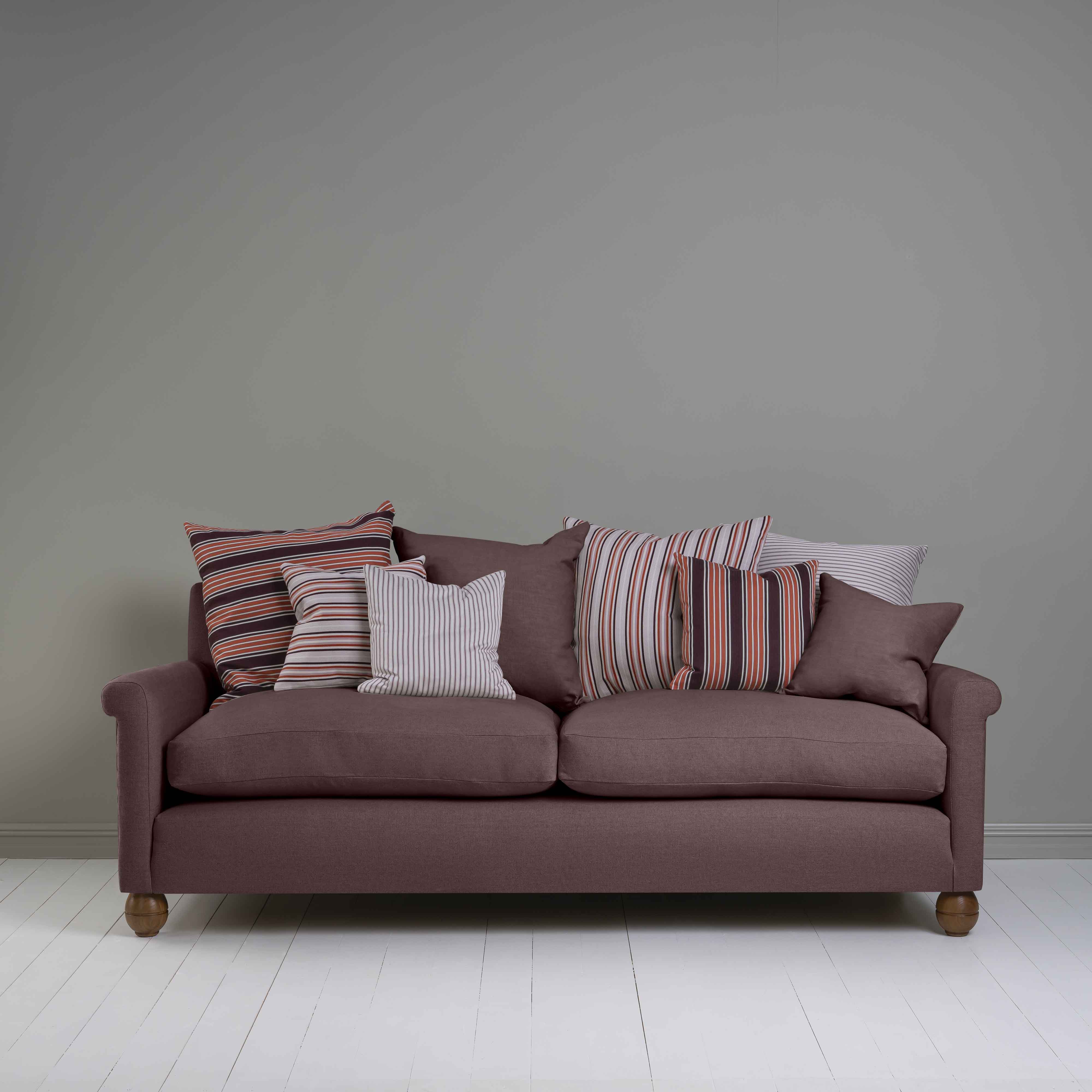  4-Seater Sofa in Laidback Linen Damson, Featuring 2 Matching Cushions and a Variety of NiX Cushions - Nicola Harding & Co. 