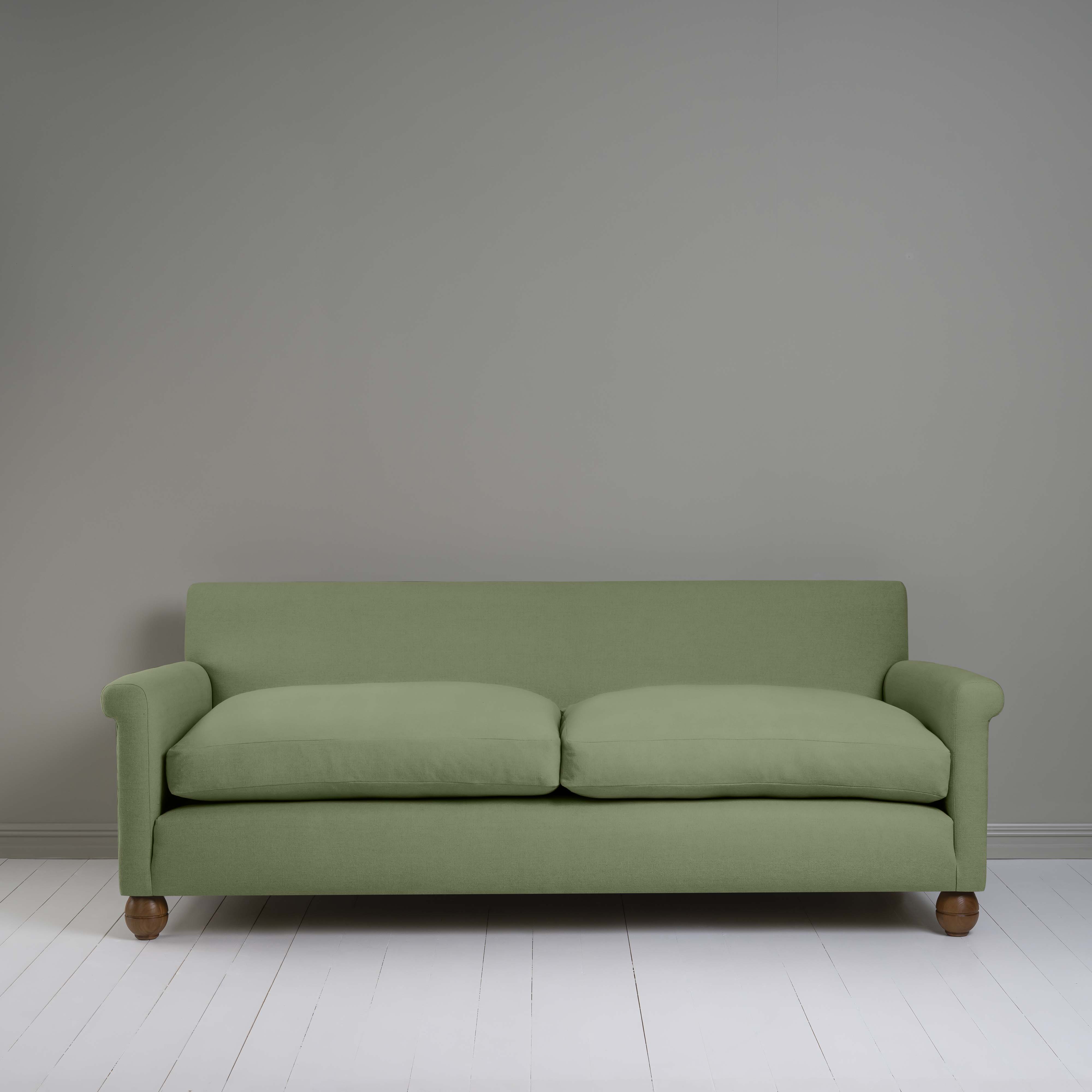  Front View of 4 seater sofa in Laidback Linen Moss - Nicola Harding & Co. 