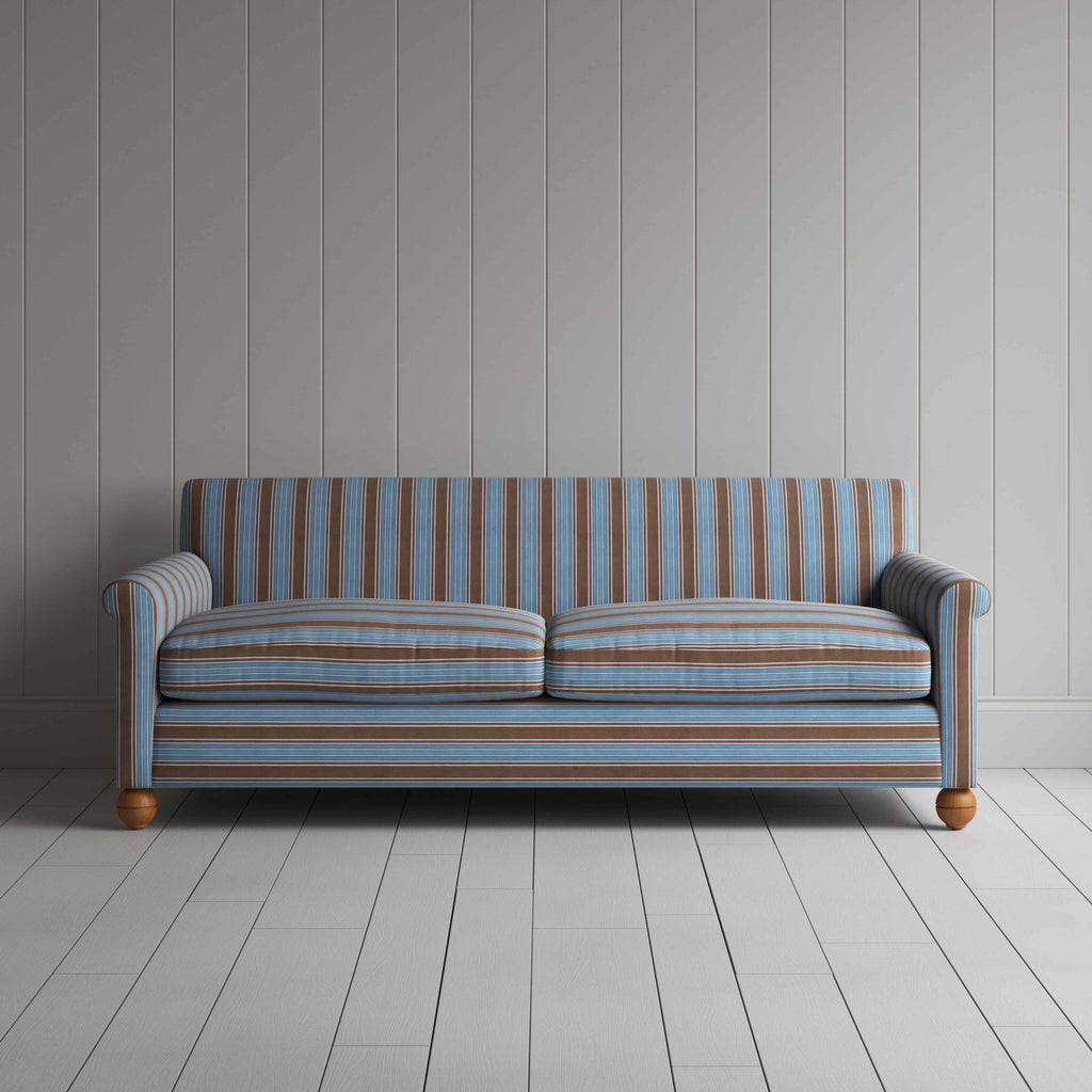  Front View of Idler 4 Seater Sofa in Regatta Cotton, Blue - Nicola Harding 