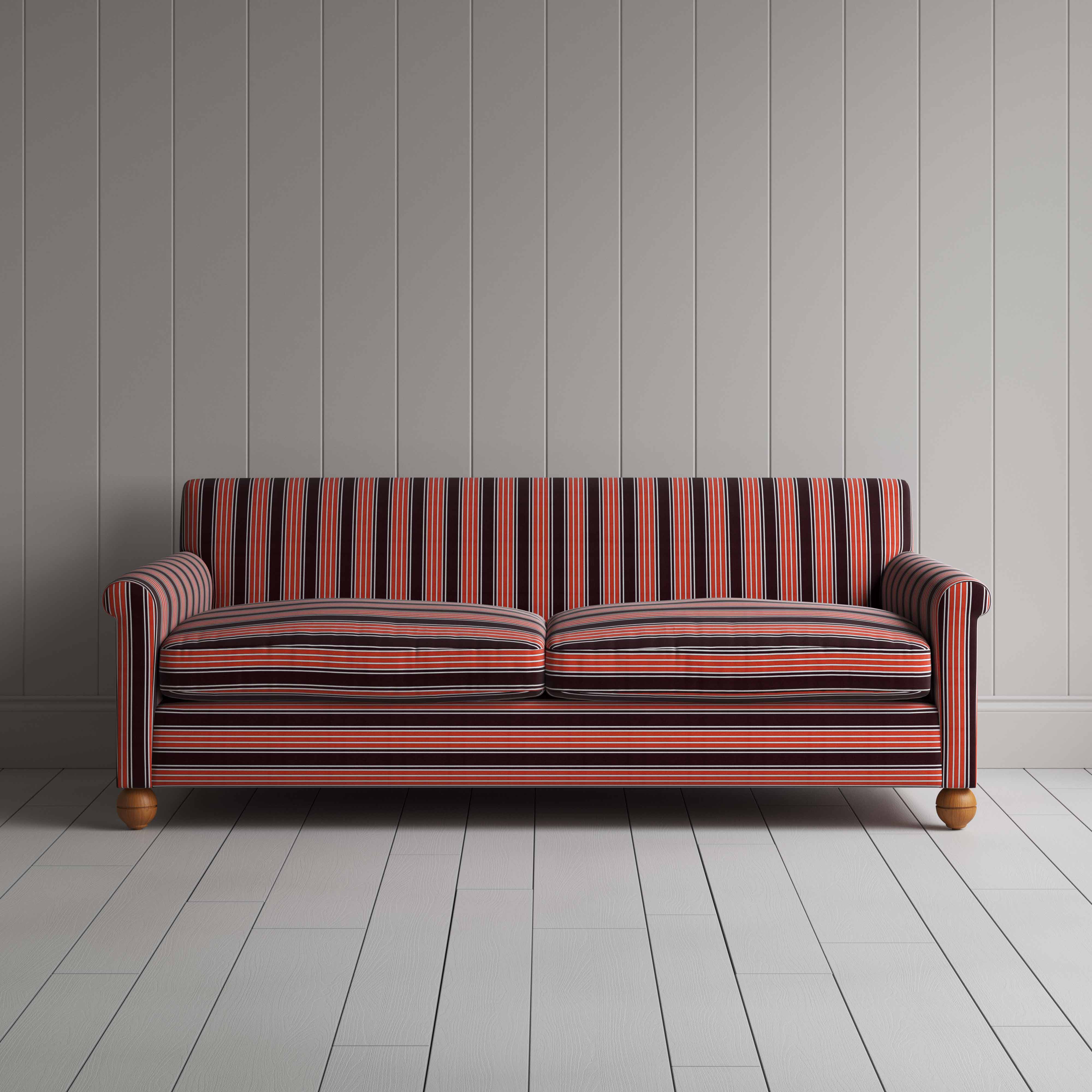  Front View of Idler 4 Seater Sofa in Regatta Cotton, Flame - Nicola Harding 