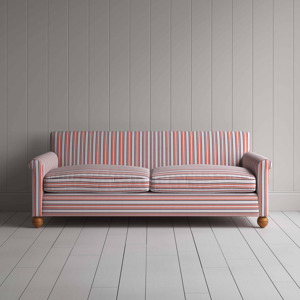  Front View of 4 Seater Sofa in Slow Lane Cotton Linen, Berry - Nicola Harding 