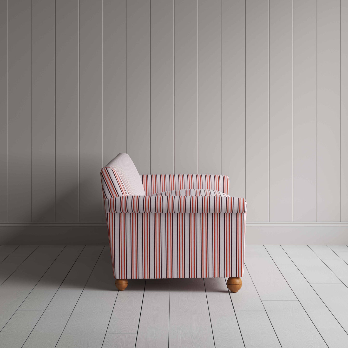 Side View of Idler 4 Seater Sofa in Slow Lane Cotton Linen, Berry - Nicola Harding