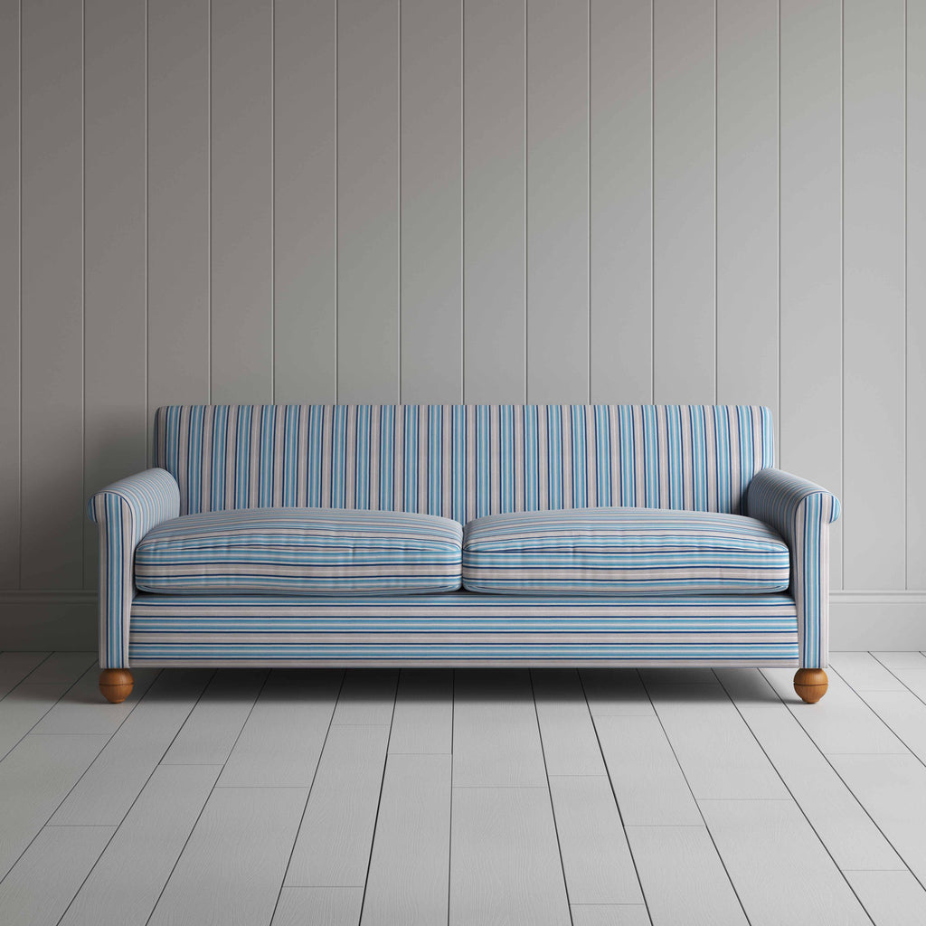  Front View of 4 Seater Sofa in Slow Lane Cotton Linen, Blue - Nicola Harding 