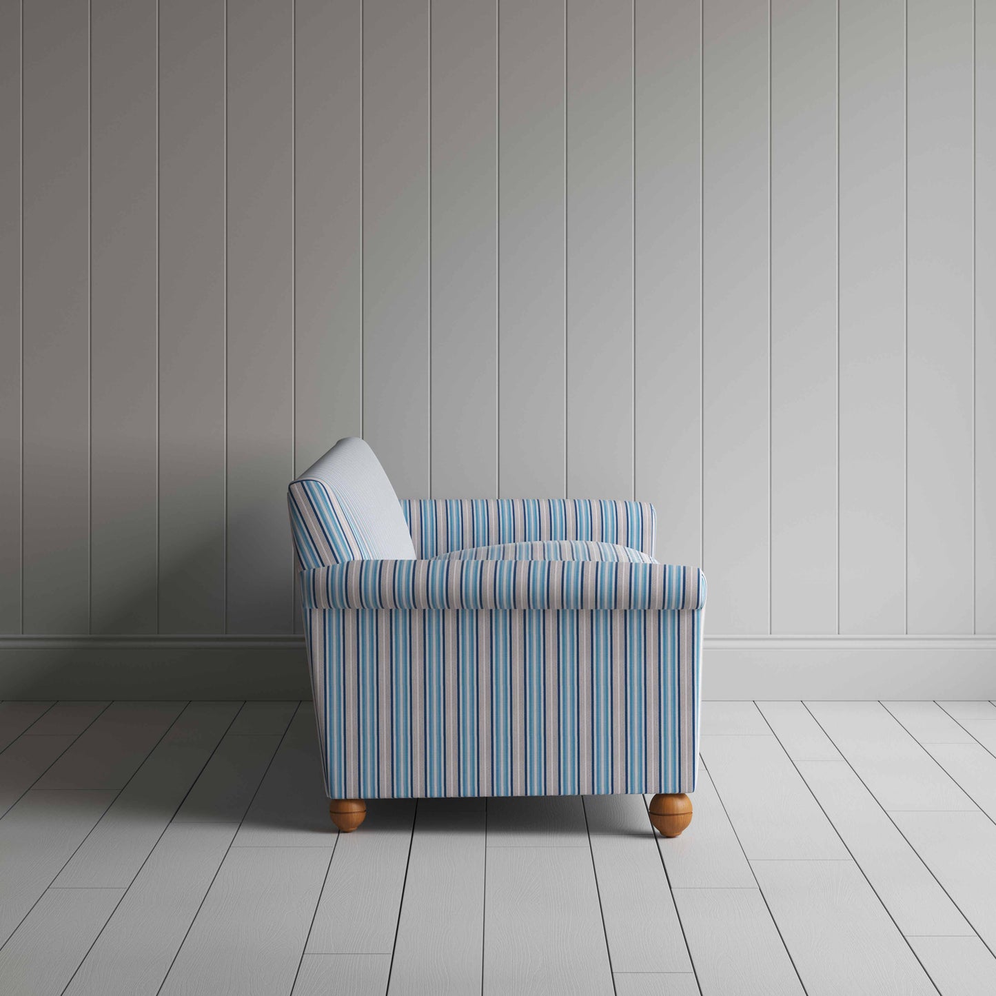 Side View of 4 Seater Sofa in Slow Lane Cotton Linen, Blue - Nicola Harding