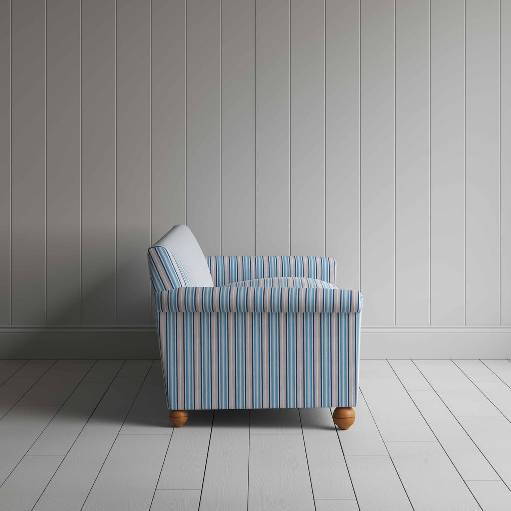  Side View of 4 Seater Sofa in Slow Lane Cotton Linen, Blue - Nicola Harding 