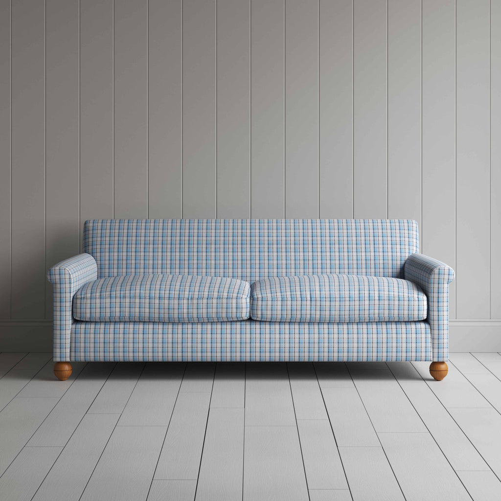  Front View of 4 Seater Sofa in Square Deal Cotton, Blue Brown - Nicola Harding 
