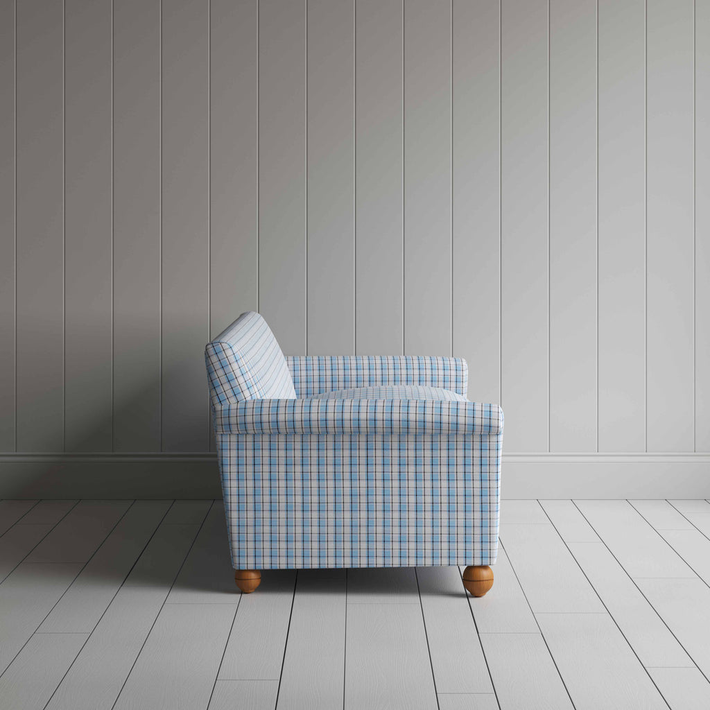  Side View of 4 Seater Sofa in Square Deal Cotton, Blue Brown - Nicola Harding 