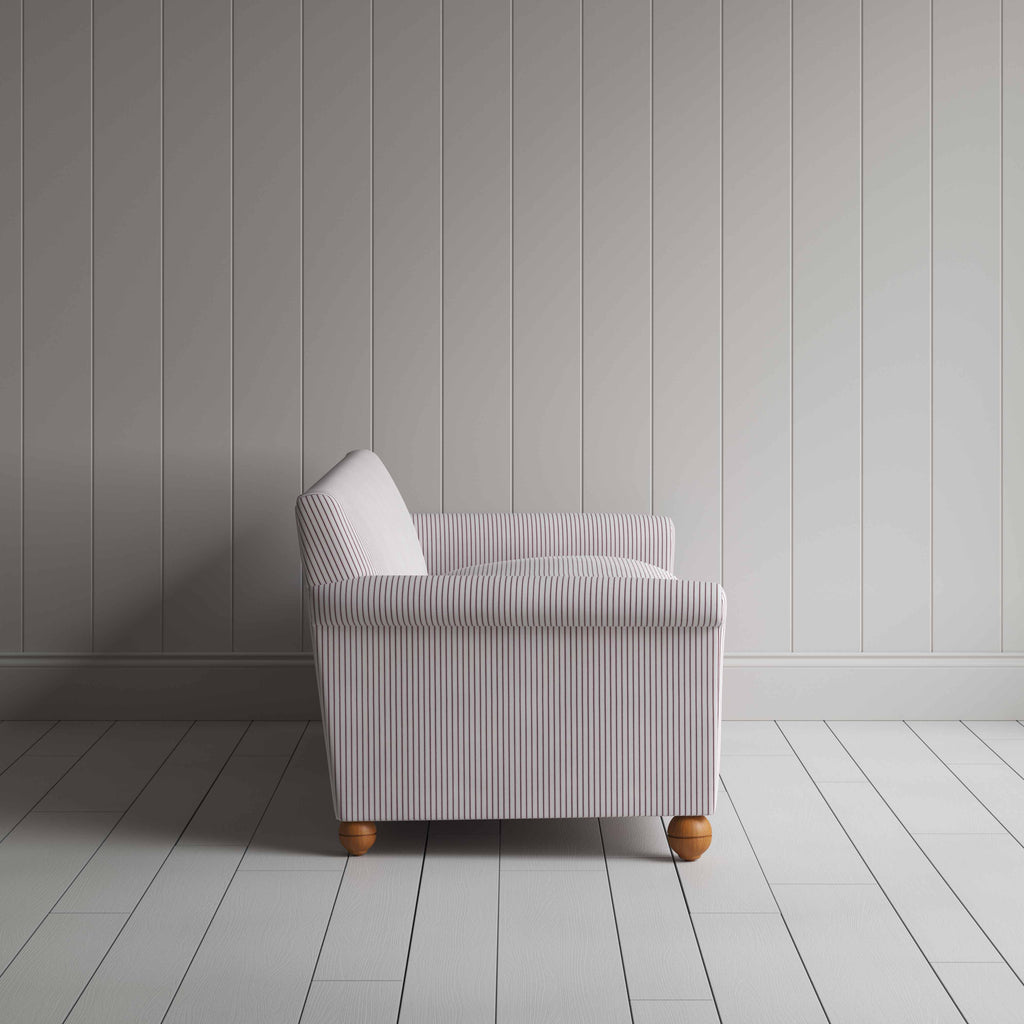  Idler 4 Seater Sofa in Ticking Cotton, Berry, Side View - Nicola Harding 