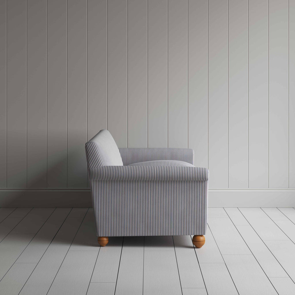  Idler 4 Seater Sofa in Ticking Cotton, Blue Brown, Side View - Nicola Harding 