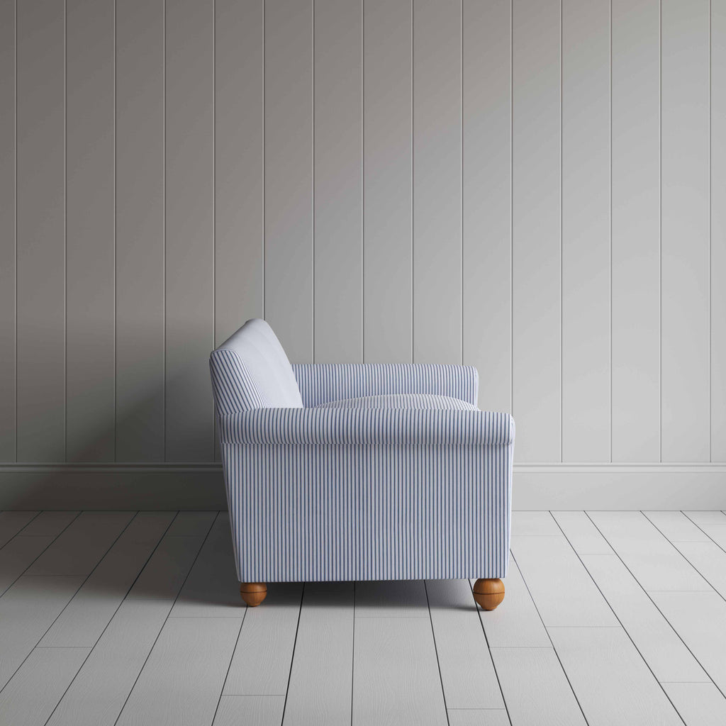  Idler 4 Seater Sofa in Ticking Cotton, Aqua Brown, Side View - Nicola Harding 