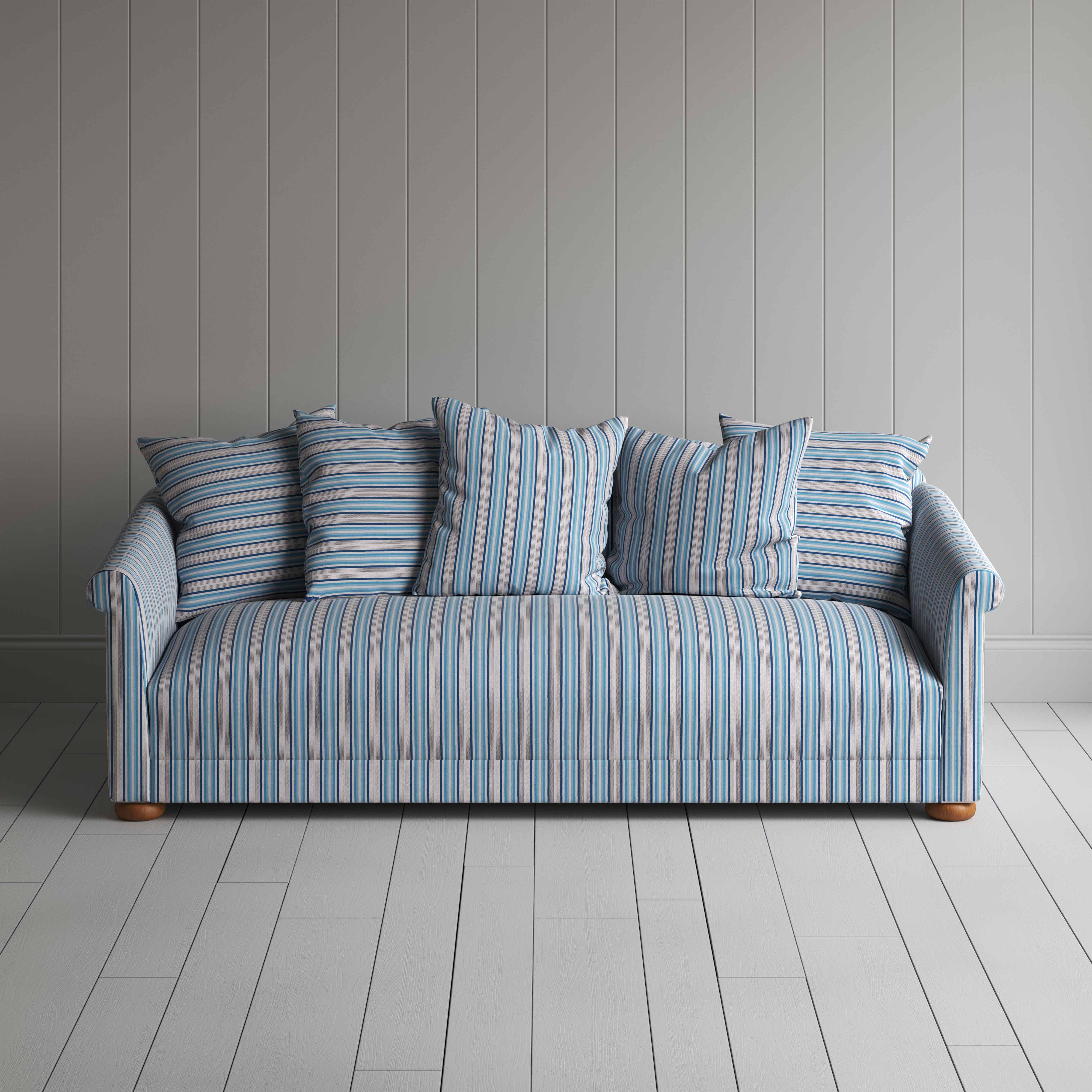  More the Merrier 4 Seater Sofa in Slow Lane Cotton Linen, Blue - Nicola Harding 