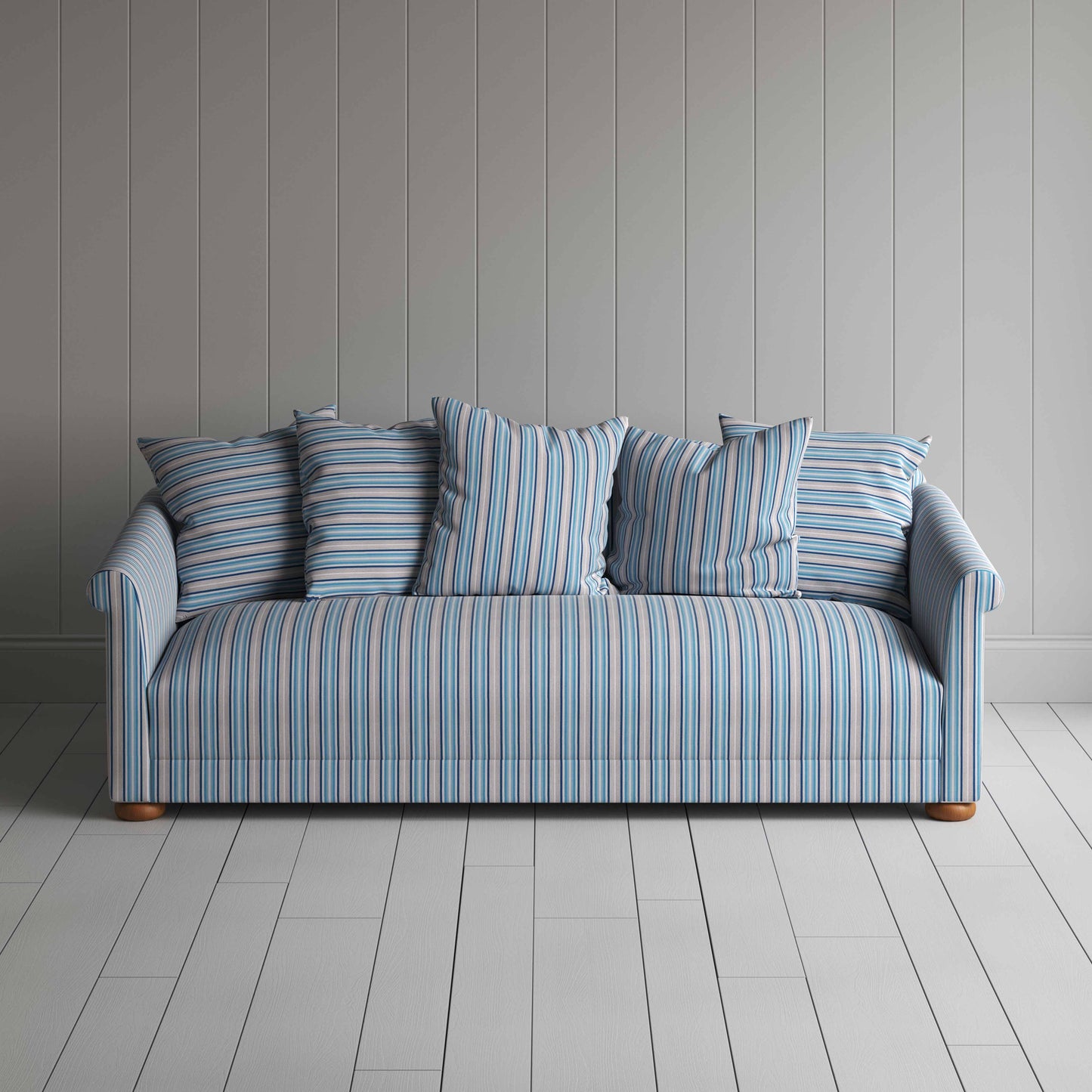 More the Merrier 4 Seater Sofa in Slow Lane Cotton Linen, Blue - Nicola Harding