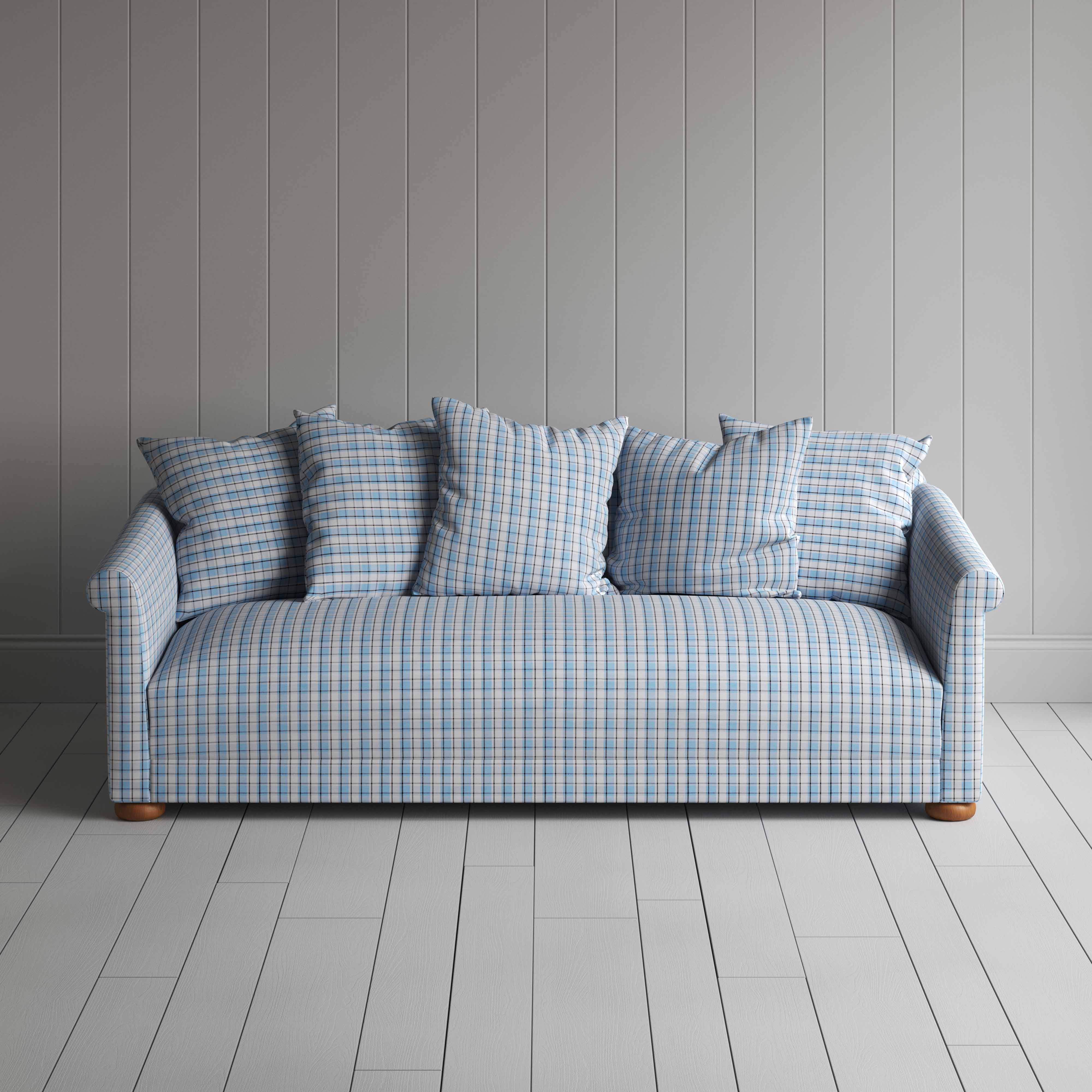  More the Merrier 4 Seater Sofa in Square Deal Cotton, Blue Brown - Nicola Harding 