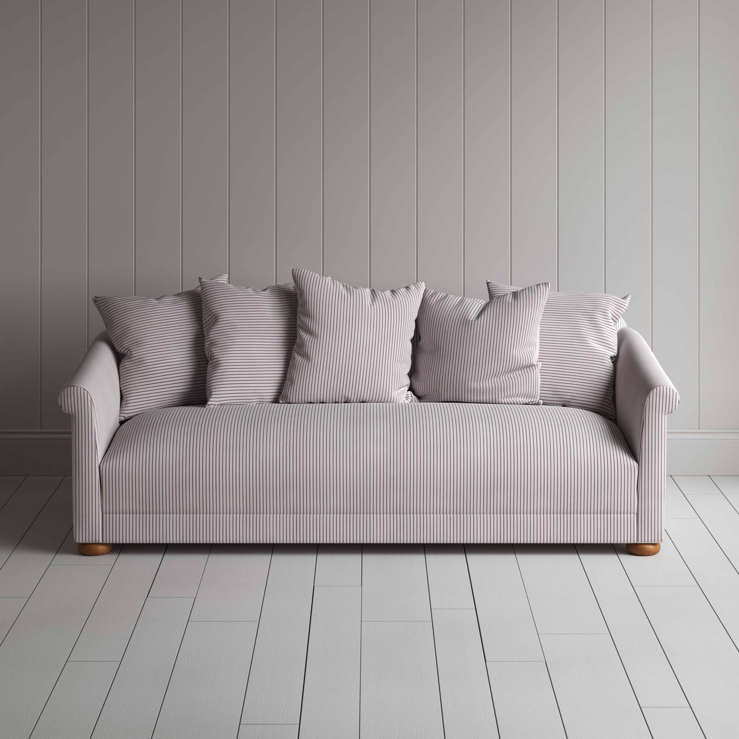 More the Merrier 4 Seater Sofa in Ticking Cotton, Berry - Nicola Harding