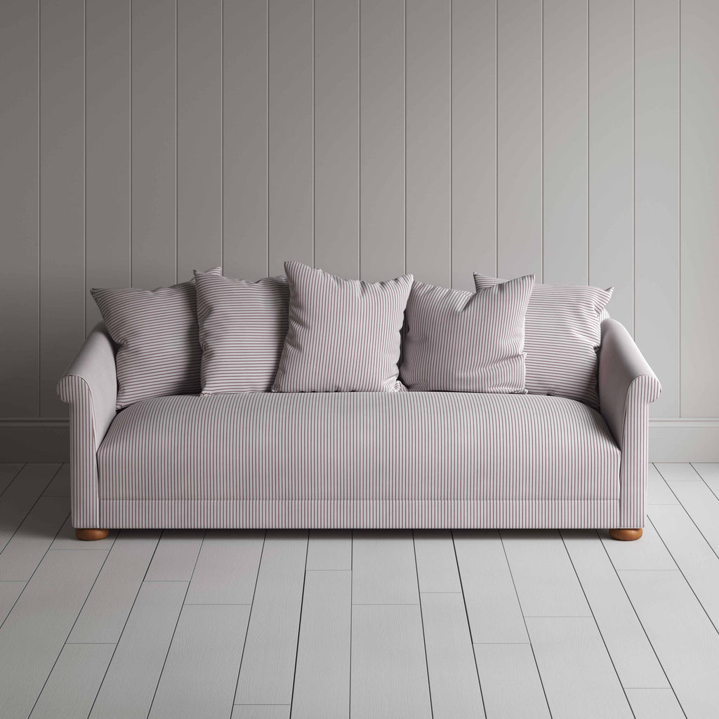  More the Merrier 4 Seater Sofa in Ticking Cotton, Berry - Nicola Harding 