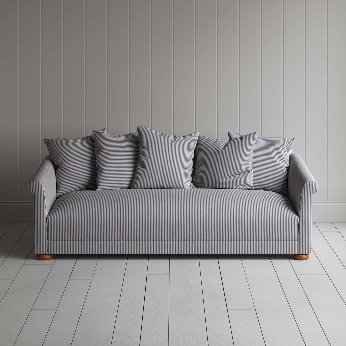 More the Merrier 4 Seater Sofa in Ticking Cotton, Blue Brown - Nicola Harding