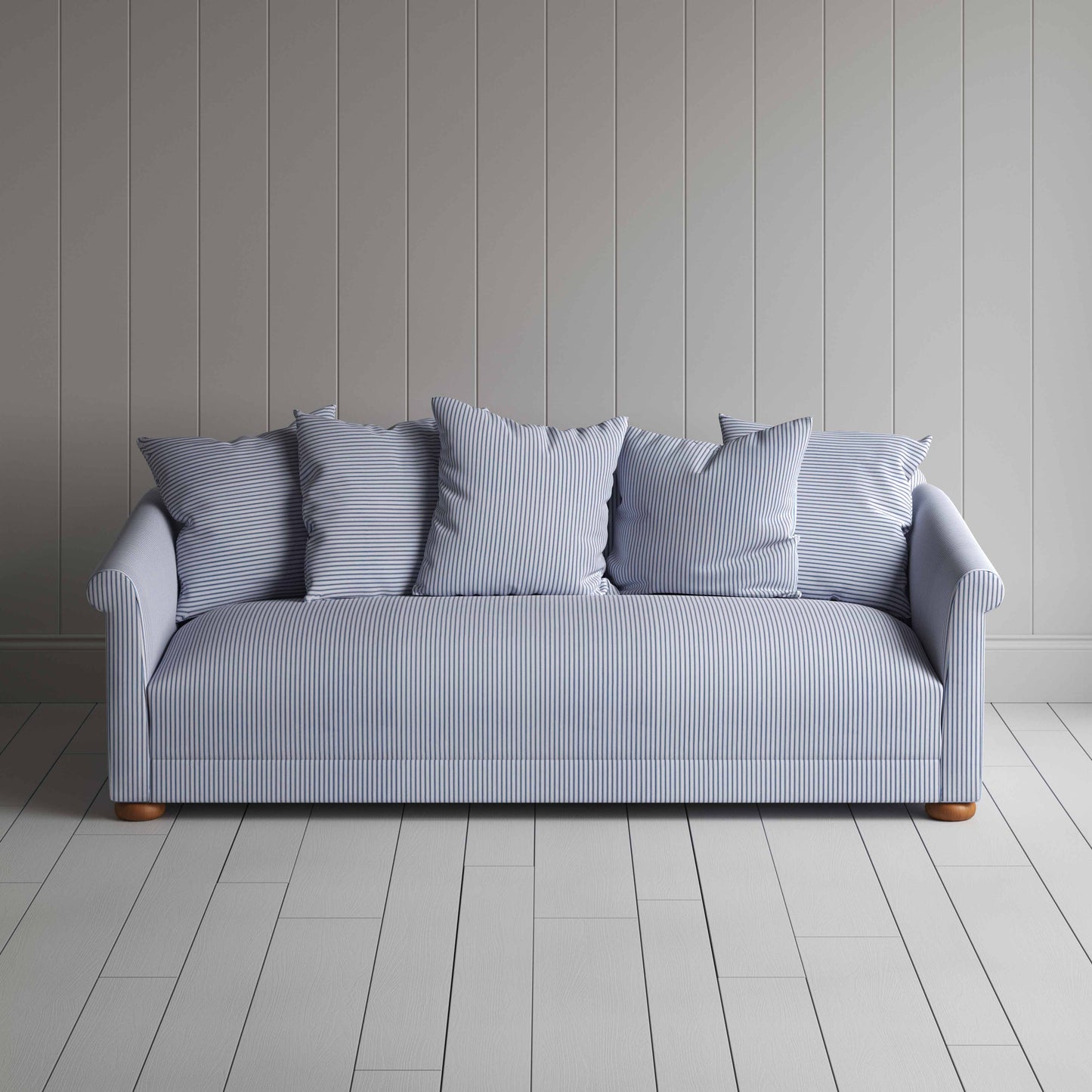 More the Merrier 4 Seater Sofa in Ticking Cotton, Aqua Brown - Nicola Harding