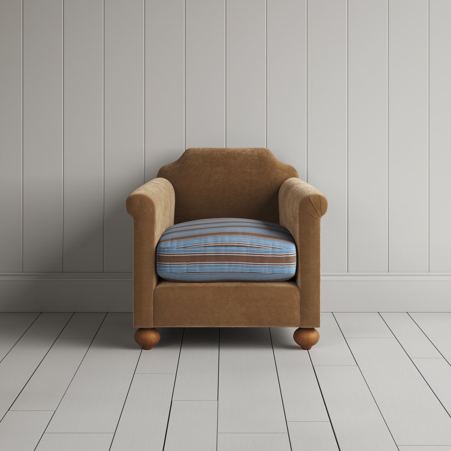 Dolittle Armchair in Classic Corduroy Stone Beige Frame and Regatta Blue Seat