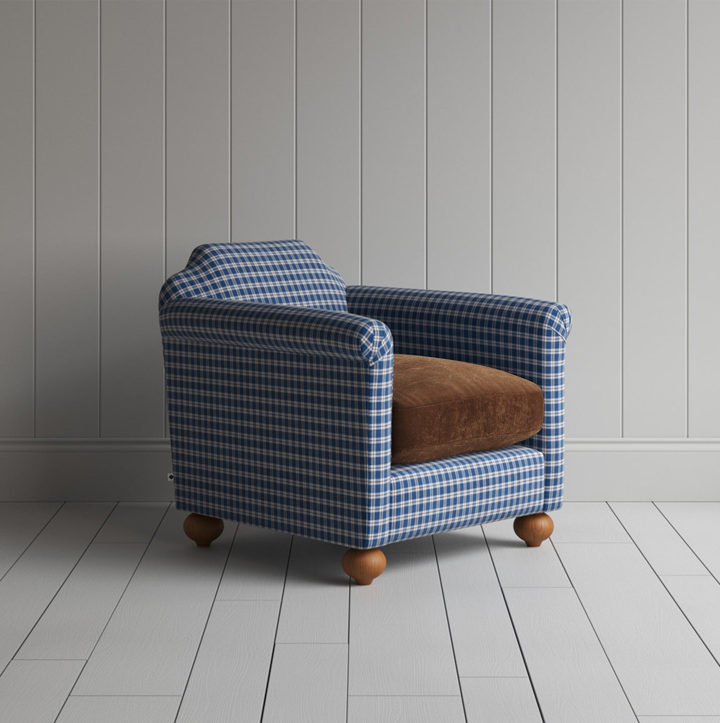 Dolittle Armchair in Well Plaid Frame and Classic Corduroy Tobacco Seat