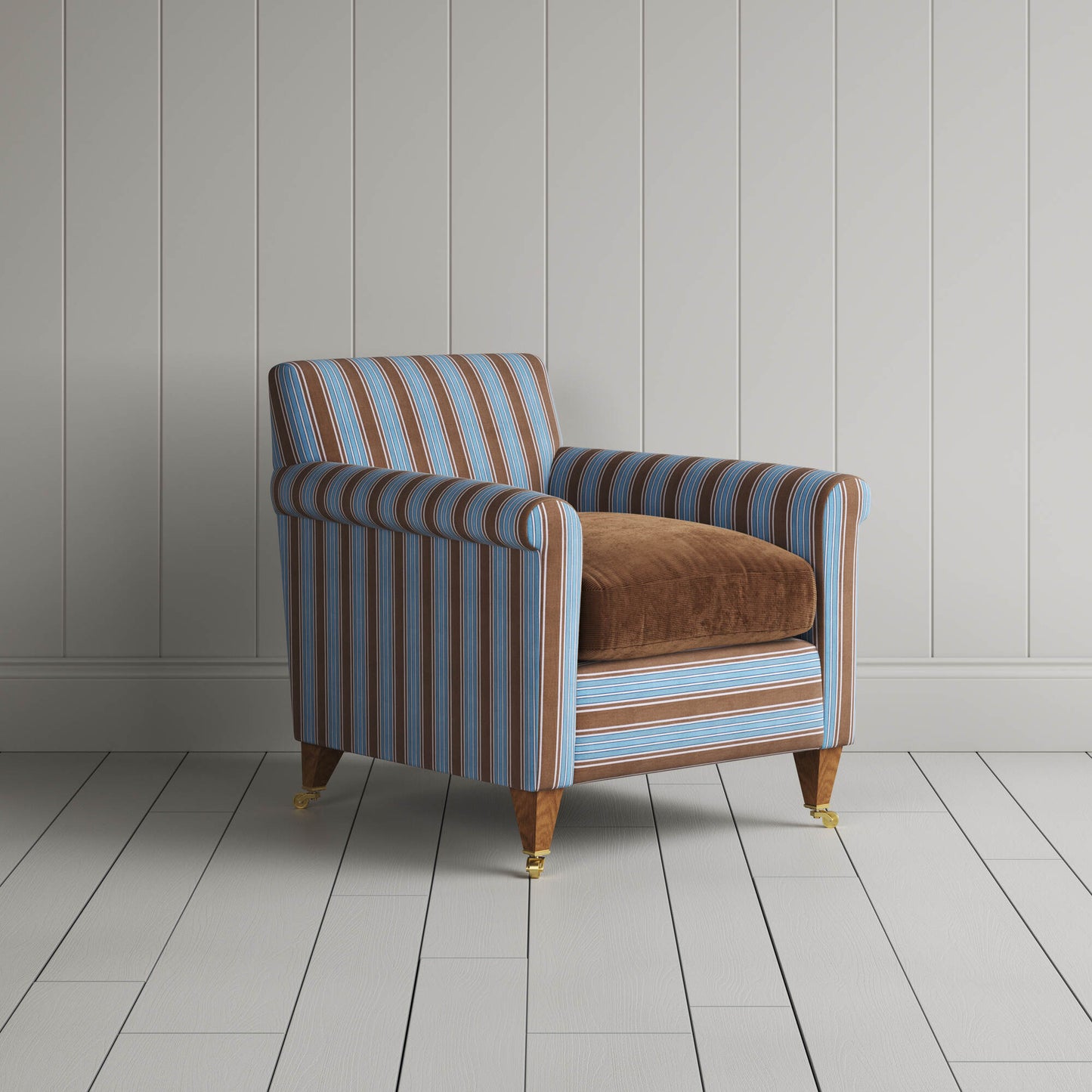 Idler Armchair in Regatta Blue Frame and Classic Corduroy Tobacco Seat