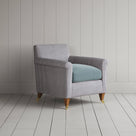 Idler Armchair in Ticking Blue Brown Frame and Intelligent Velvet Mineral Seat