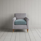 Idler Armchair in Ticking Blue Brown Frame and Intelligent Velvet Mineral Seat