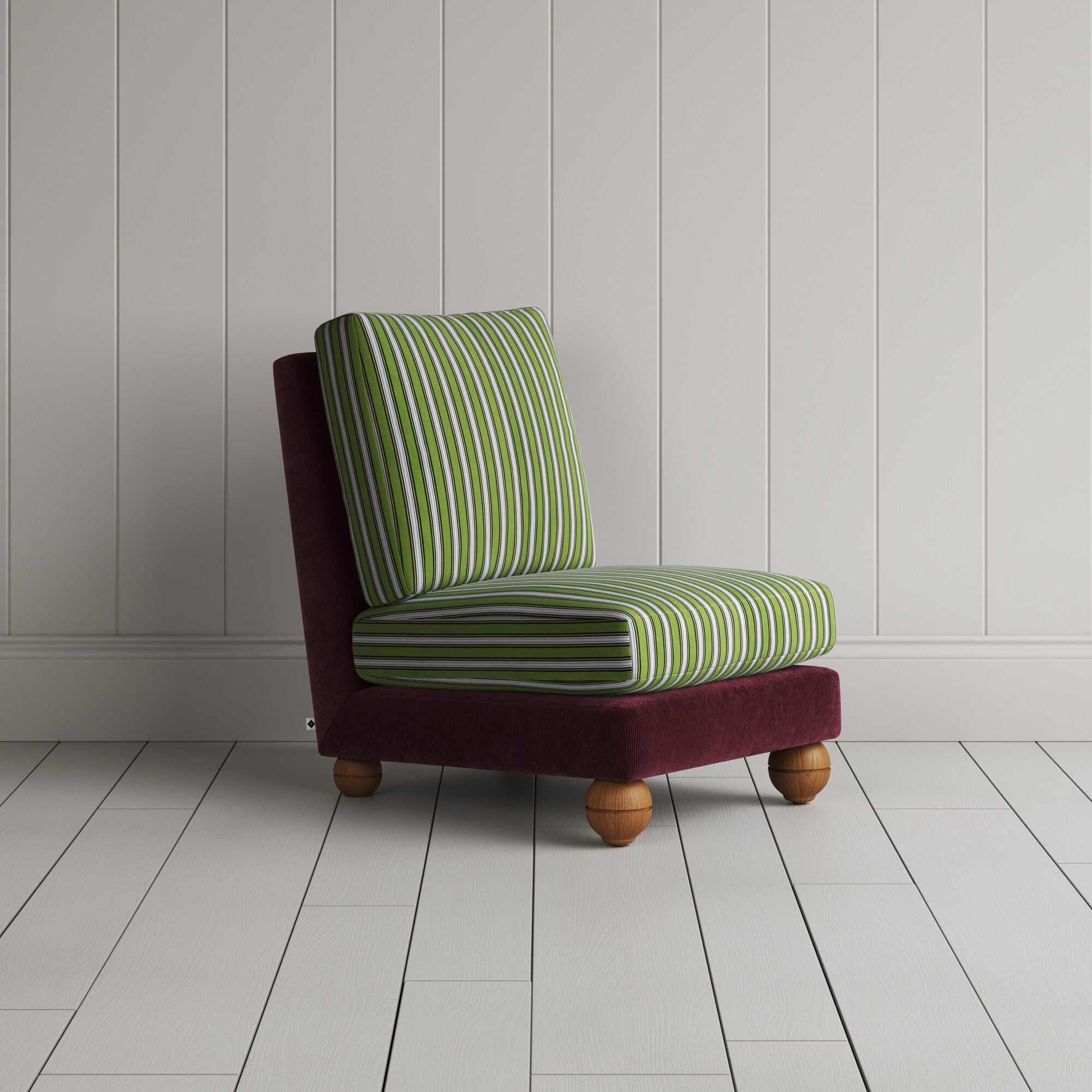  Perch Slipper Armchair in Classic Corduroy Cherry Frame and Colonnade Seat 