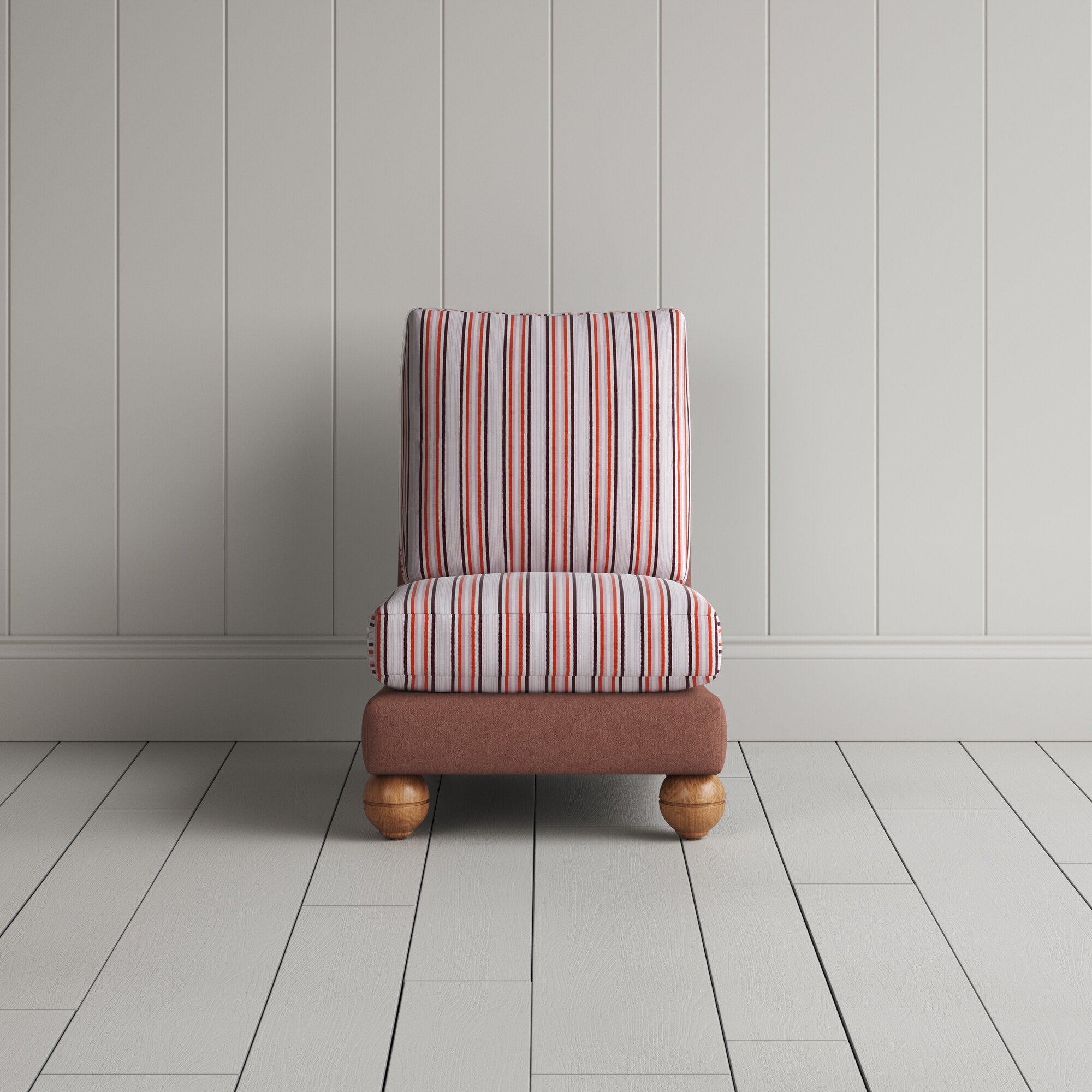  Perch Slipper Armchair in Laidback Linen Sweet Briar Frame and Slow Lane Berry Seat 