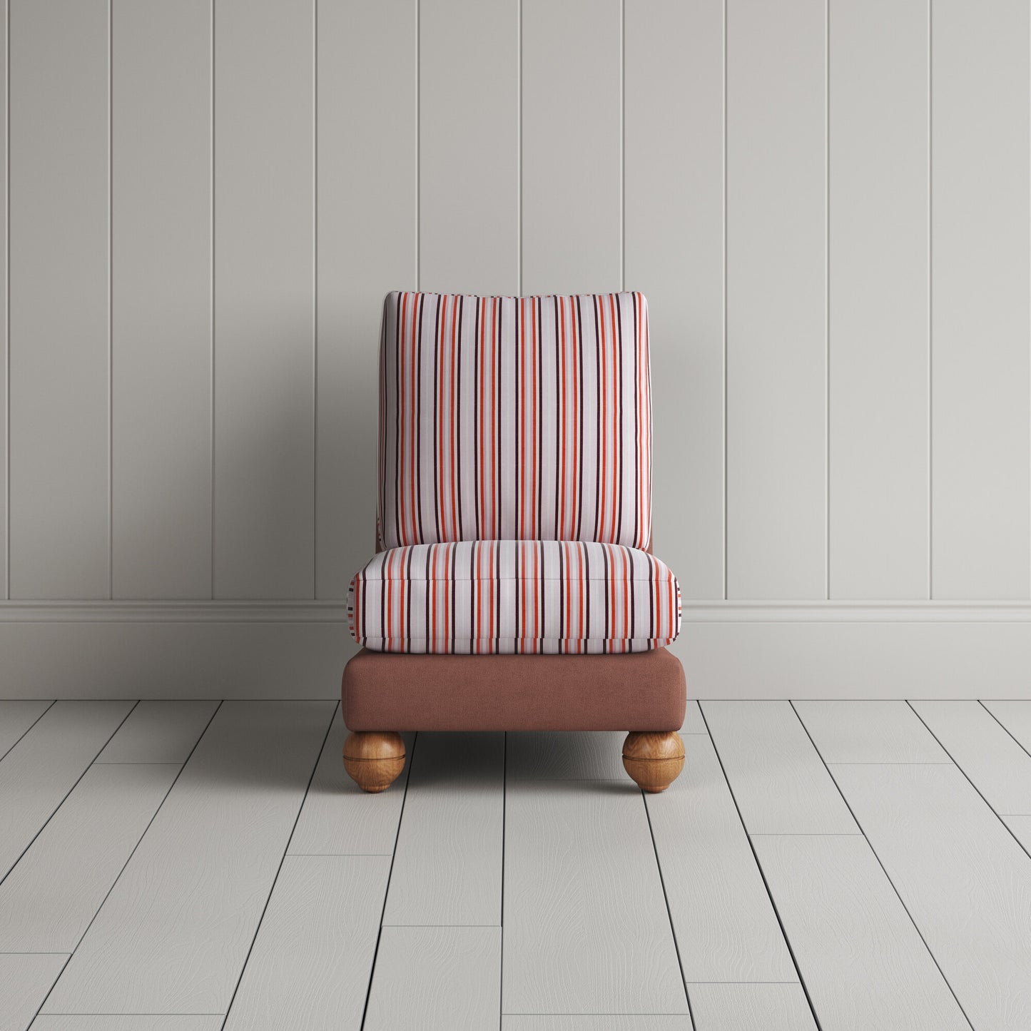 Perch Slipper Armchair in Laidback Linen Sweet Briar Frame and Slow Lane Berry Seat