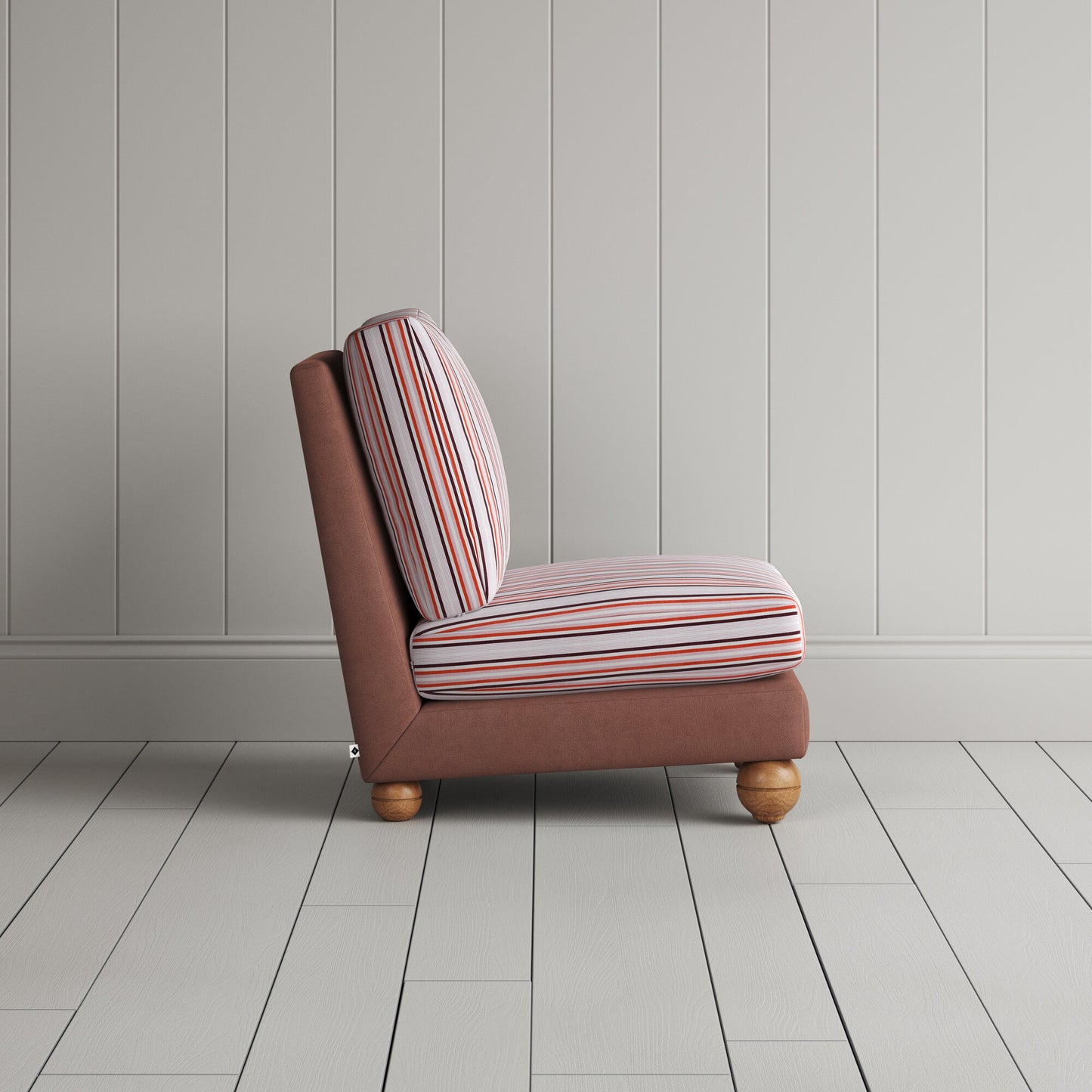 Perch Slipper Armchair in Laidback Linen Sweet Briar Frame and Slow Lane Berry Seat