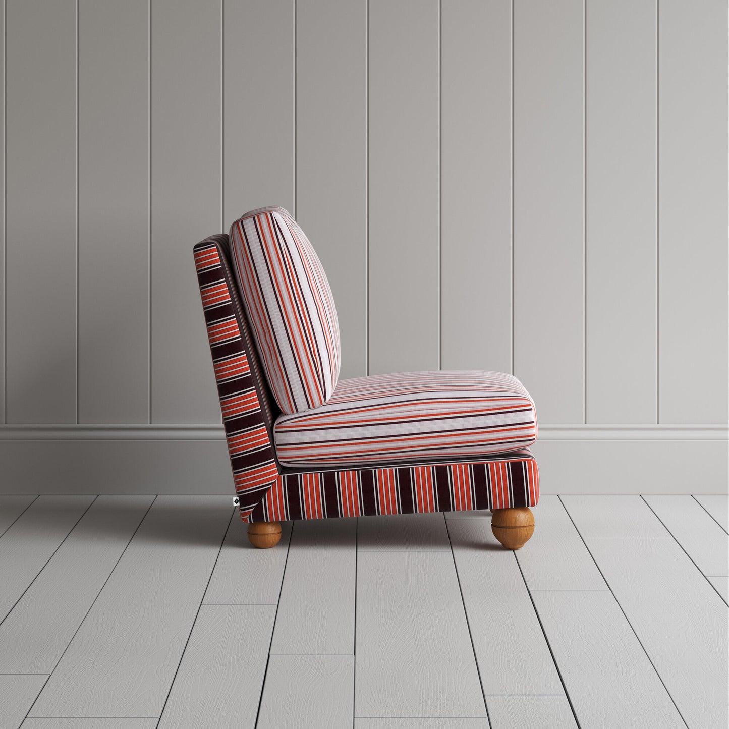 Perch Slipper Armchair in Regatta Flame Frame and Slow Lane Berry Seat