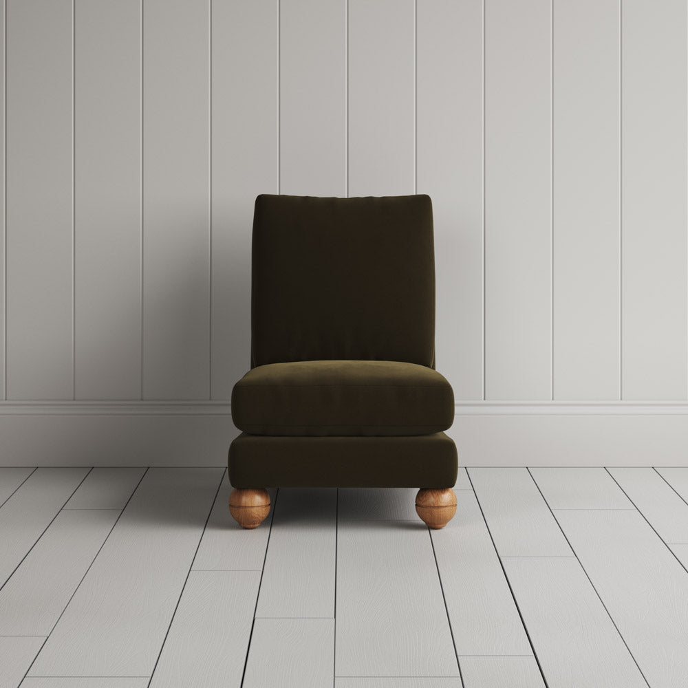  Front View of Slipper Armchair in Velvet Seaweed 