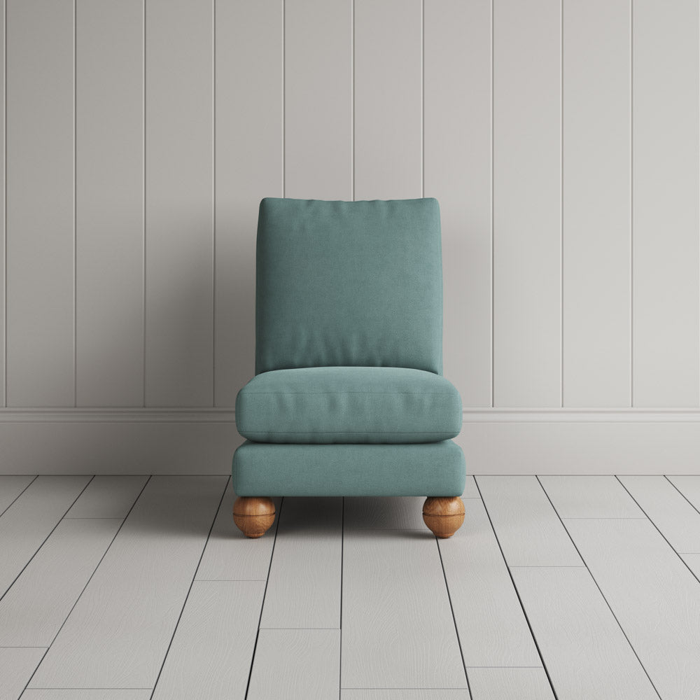 Perch Slipper Armchair in Laidback Linen Cerulean front view