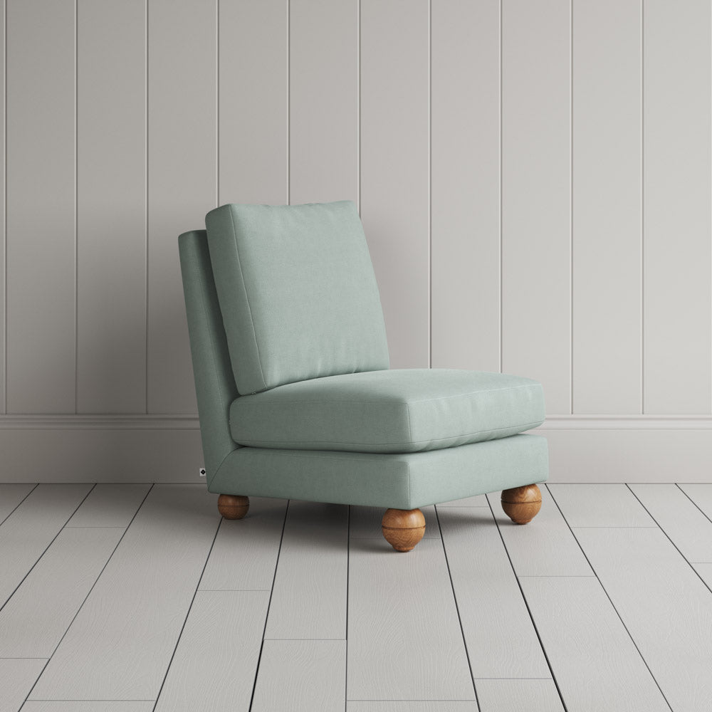 Perch Slipper Armchair in Laidback Linen Sky angled view