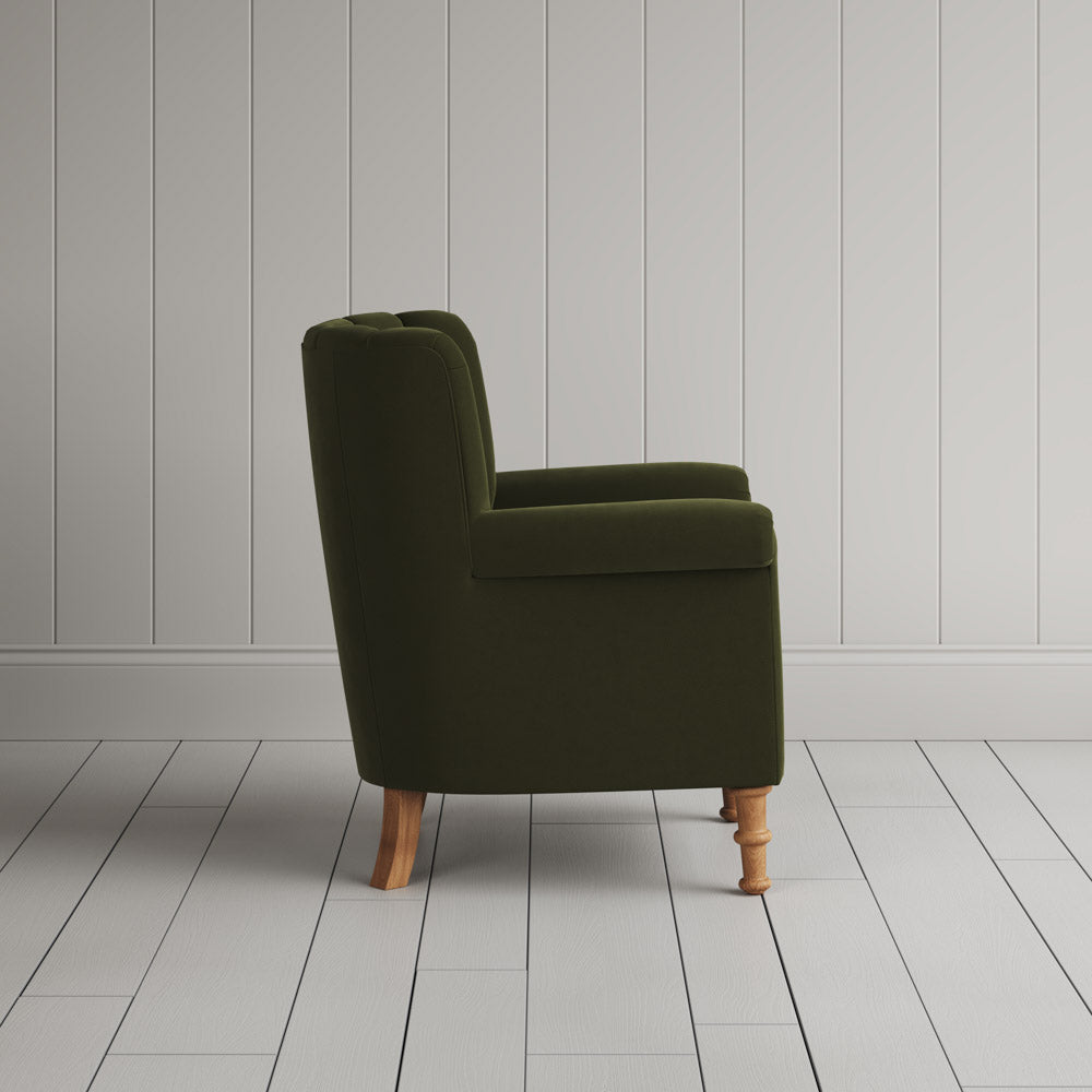 Time Out Armchair in intelligent velvet juniper, side view by NiX.