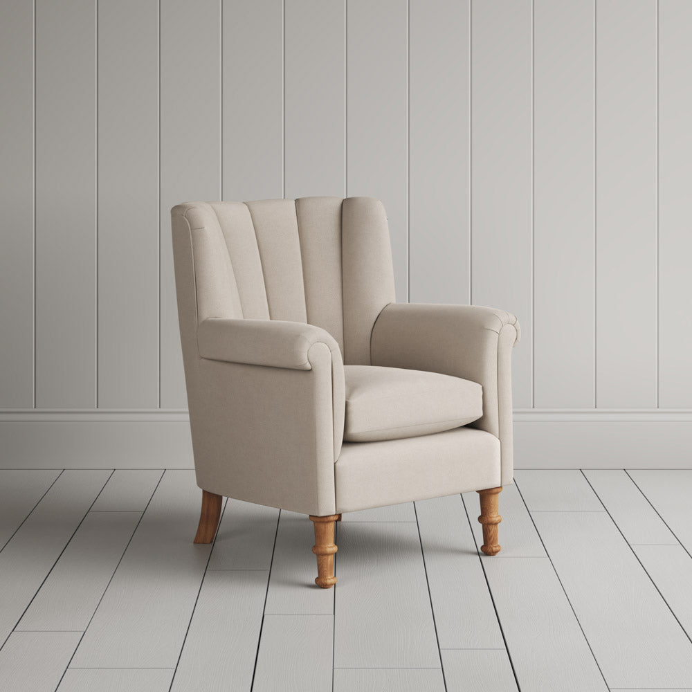 Time Out Armchair fluted back armchair in laidback linen dove, angled view by NiX.
