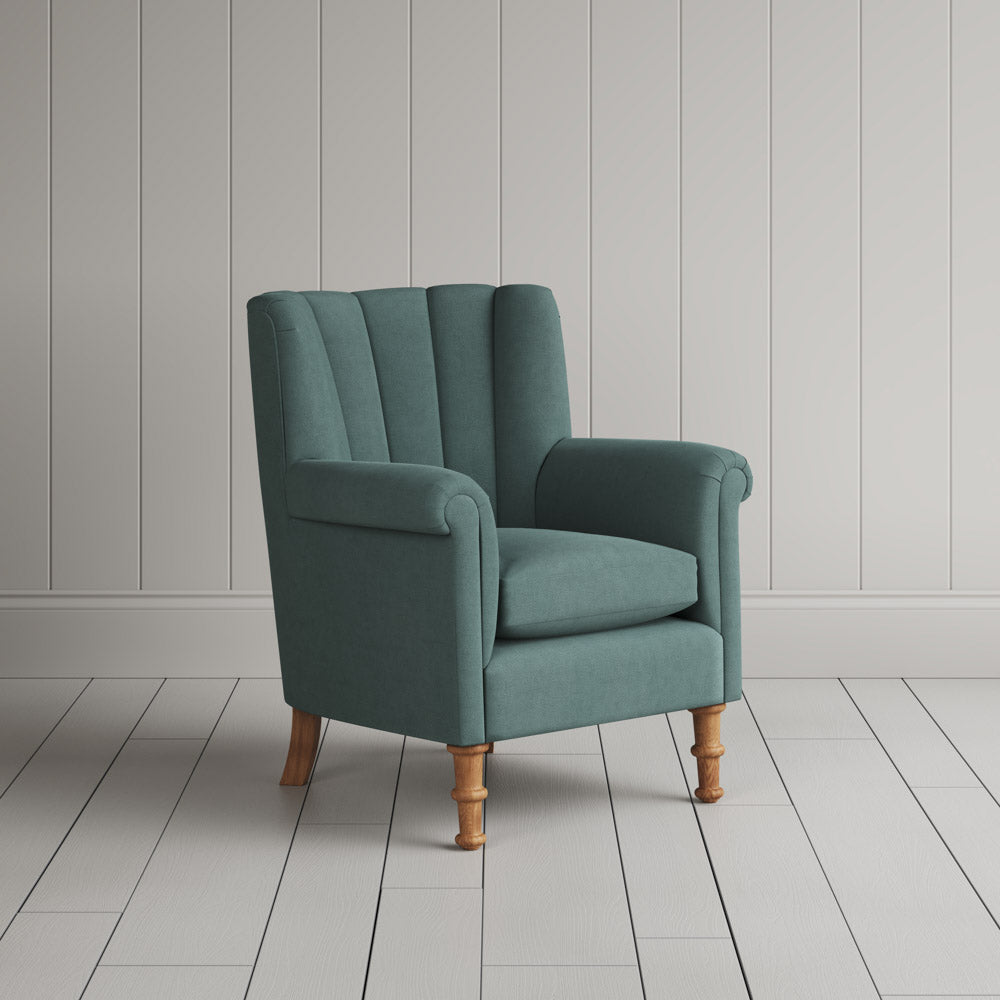  Time Out Armchair fluted back armchair in laidback linen mineral, angled view by NiX. 