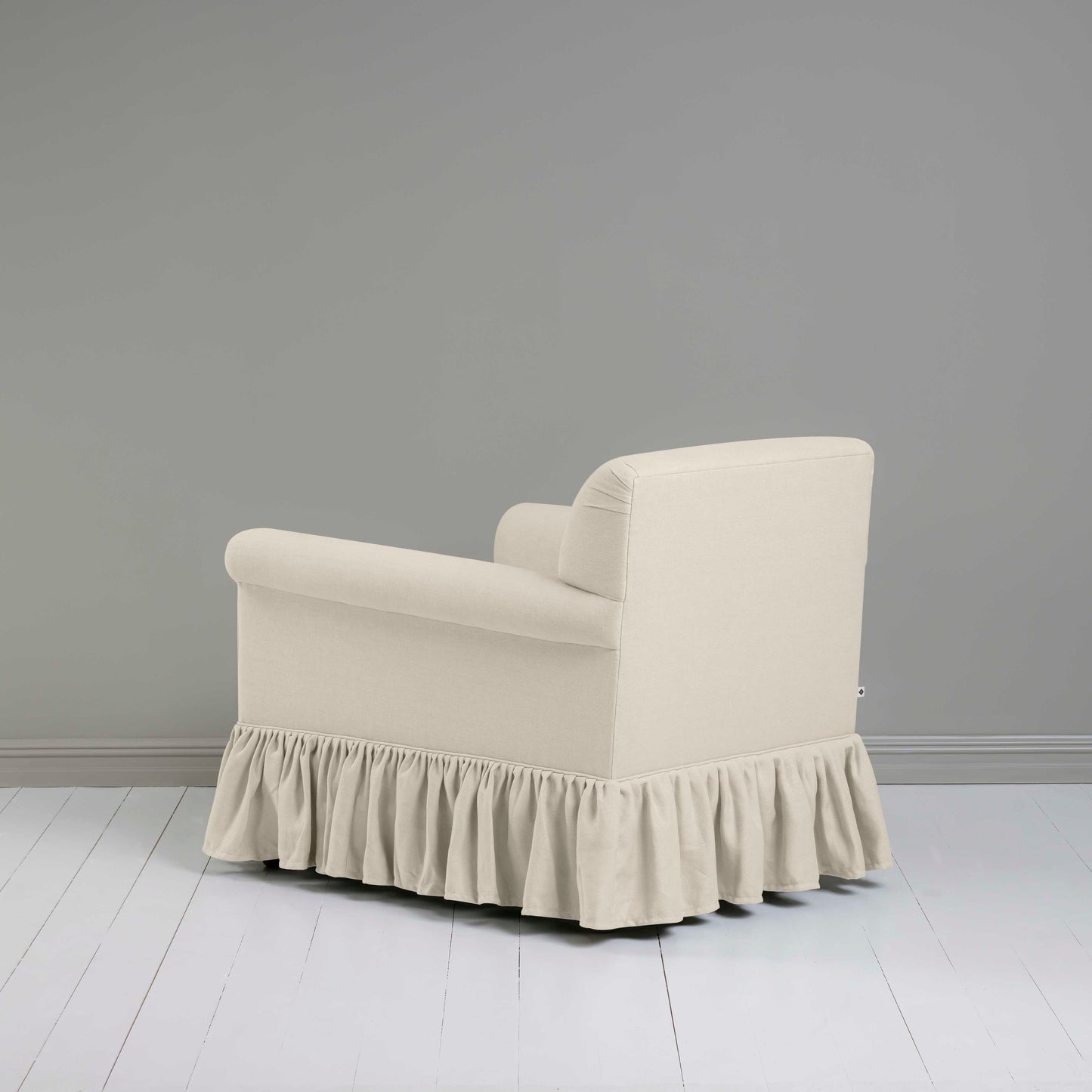 Curtain Call Armchair in Laidback Linen Dove, Back View - Nicola Harding