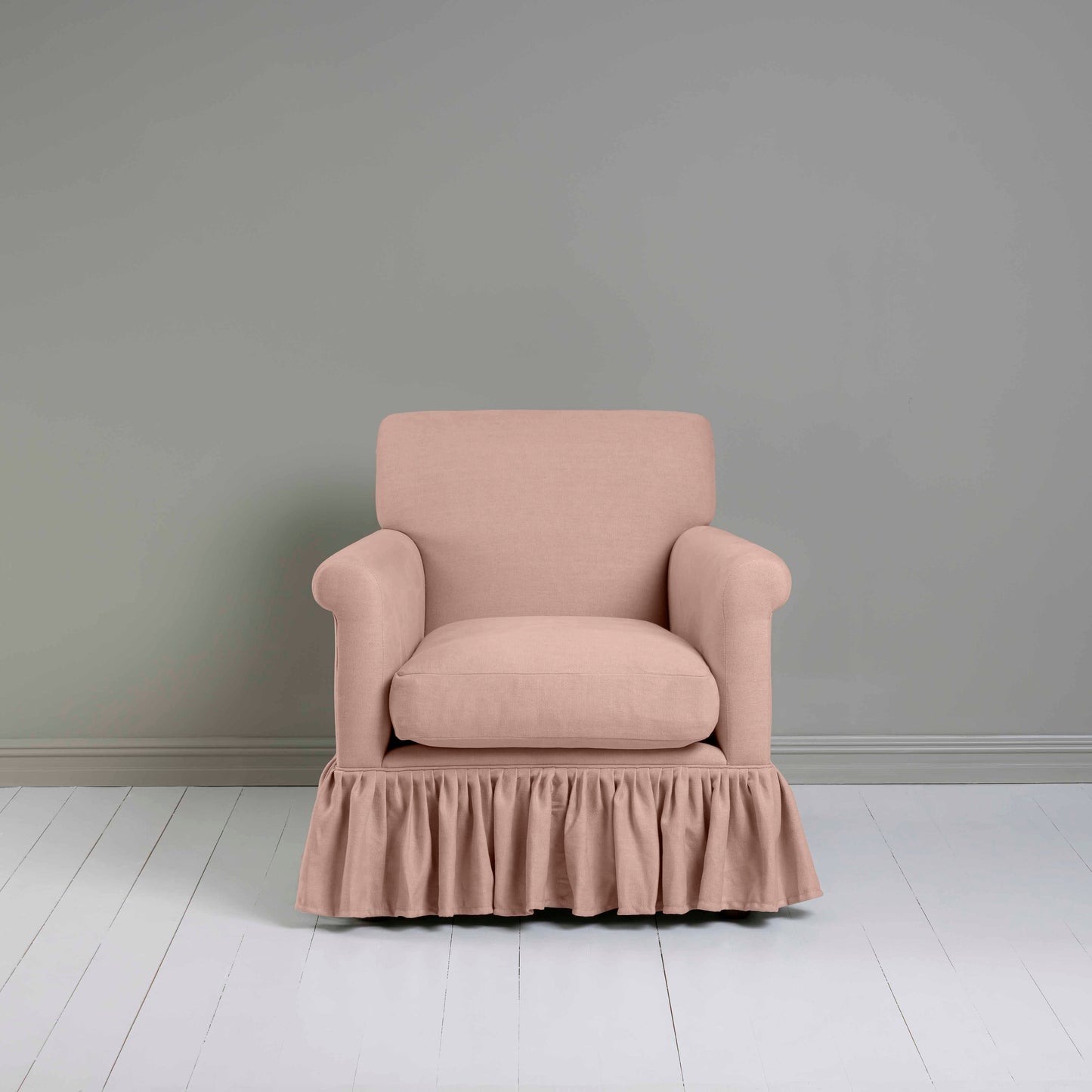 Curtain Call Armchair in Laidback Linen Dusky Pink - Nicola Harding