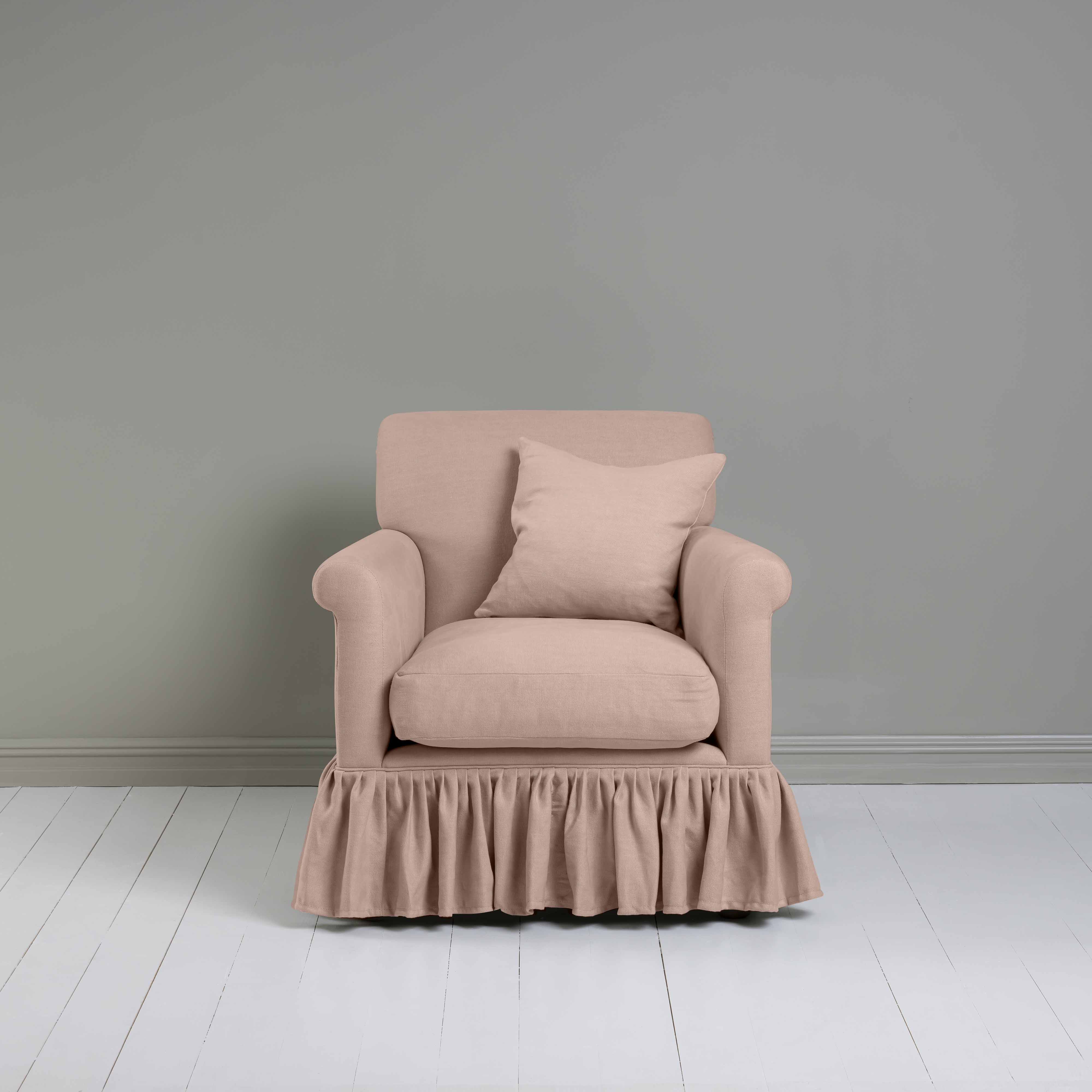  Curtain Call Armchair in Laidback Linen Dusky Pink - Nicola Harding 