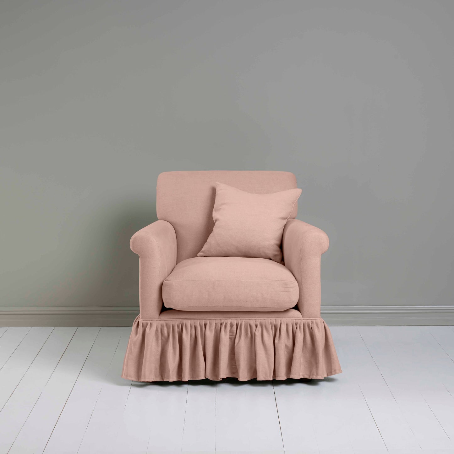 Curtain Call Armchair in Laidback Linen Dusky Pink - Nicola Harding