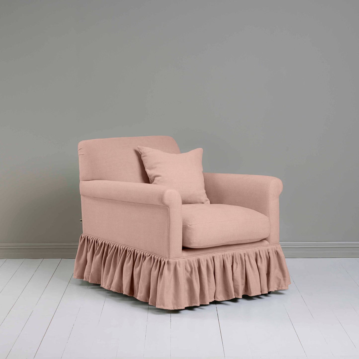 Curtain Call Armchair in Laidback Linen Dusky Pink - Nicola Harding