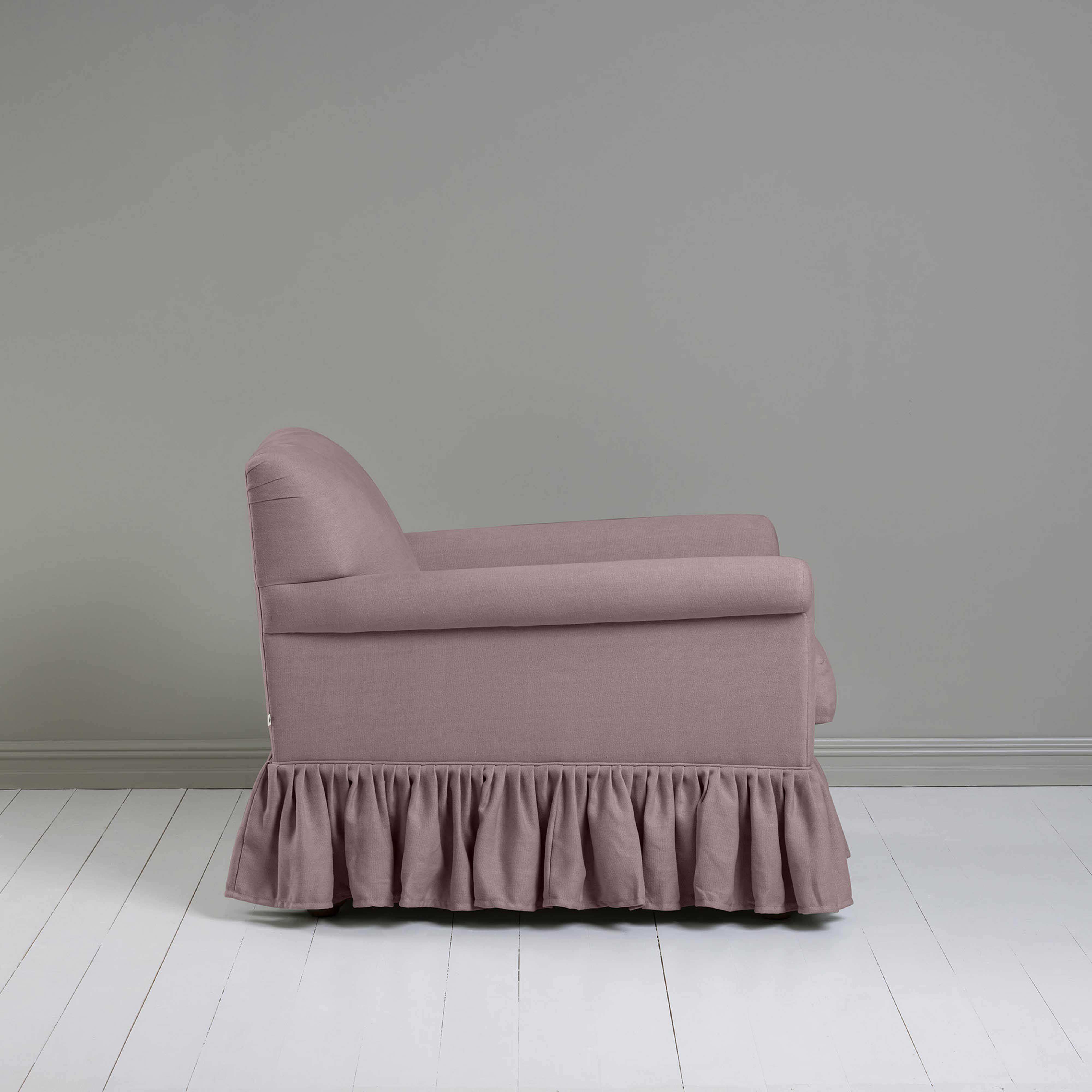  Curtain Call Armchair in Laidback Linen Heather, Side View - Nicola Harding 