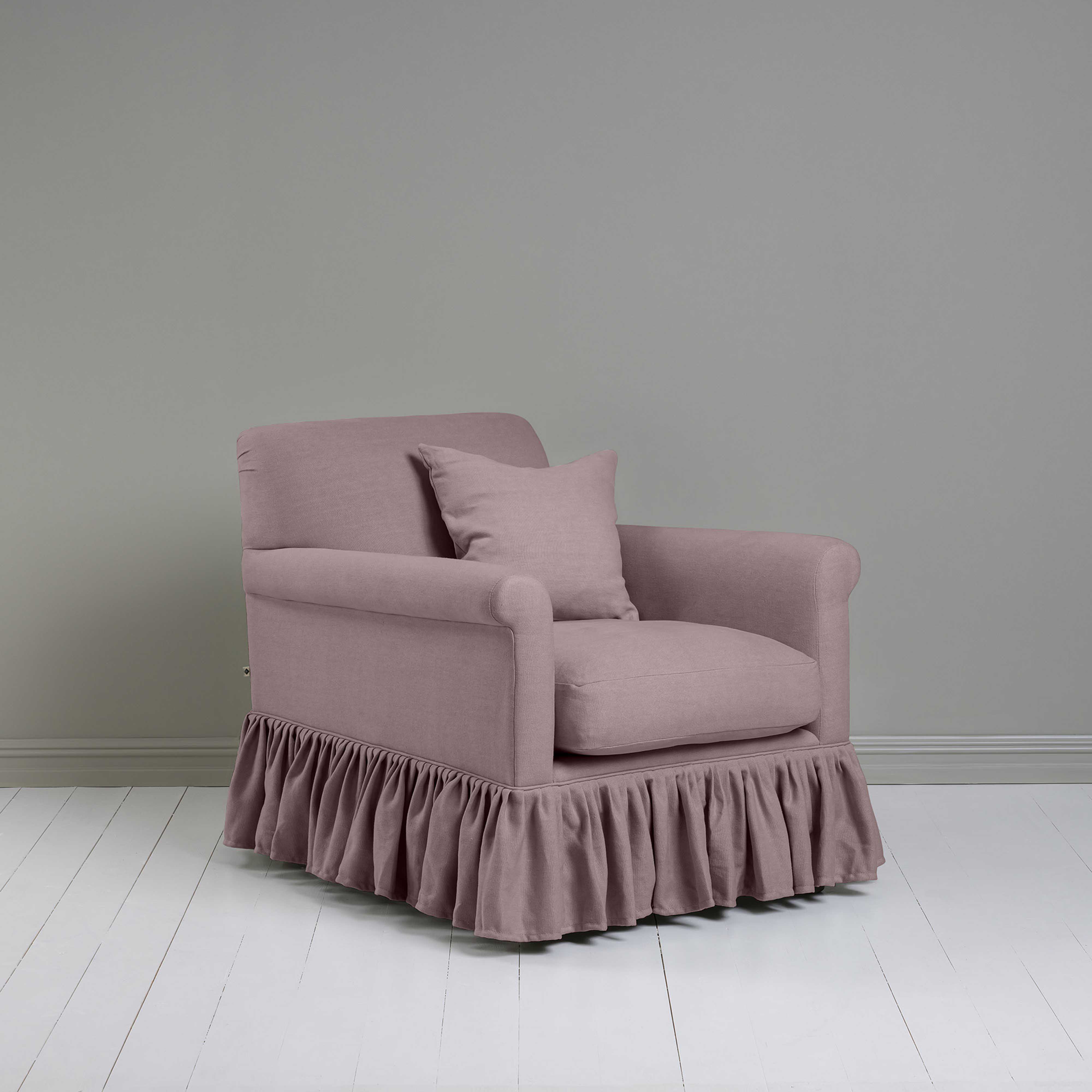  Curtain Call Armchair in Laidback Linen Heather, With a NiX Special Matching Square Cushion - Nicola Harding 