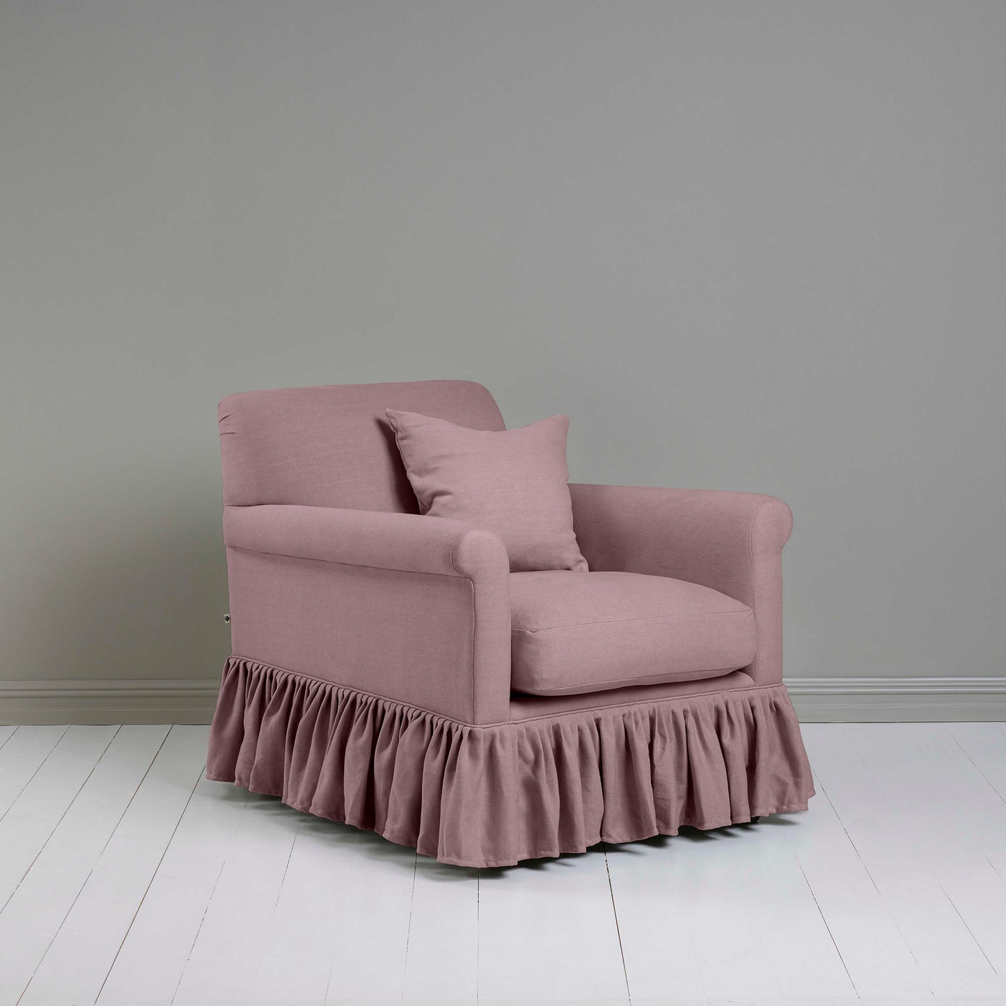 Curtain Call Armchair in Laidback Linen Heather, With a NiX Special Matching Square Cushion - Nicola Harding