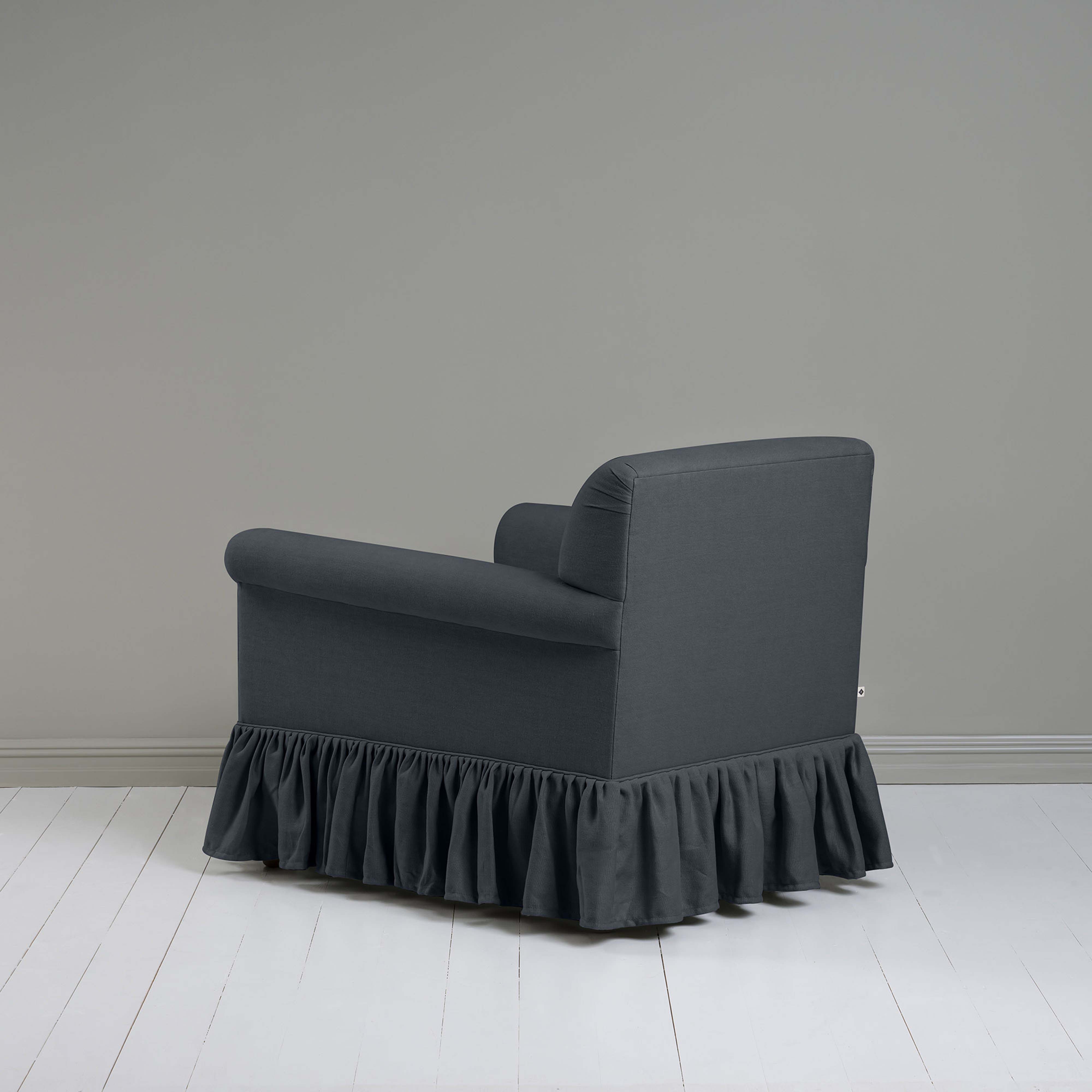  Curtain Call Armchair in Laidback Linen Midnight, Back View - Nicola Harding 