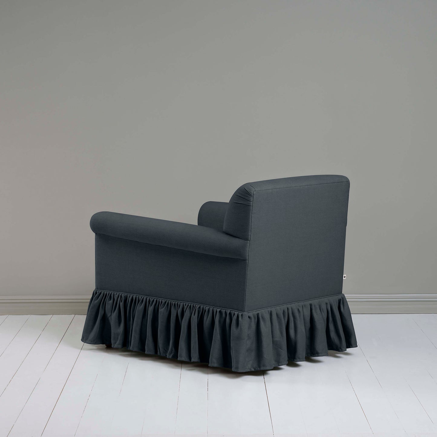 Curtain Call Armchair in Laidback Linen Midnight, Back View - Nicola Harding